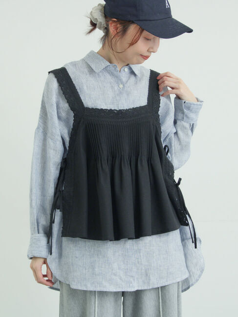 Samansa Mos2「ピンタックレースビスチェ」|シャツ・ブラウス|ブラック