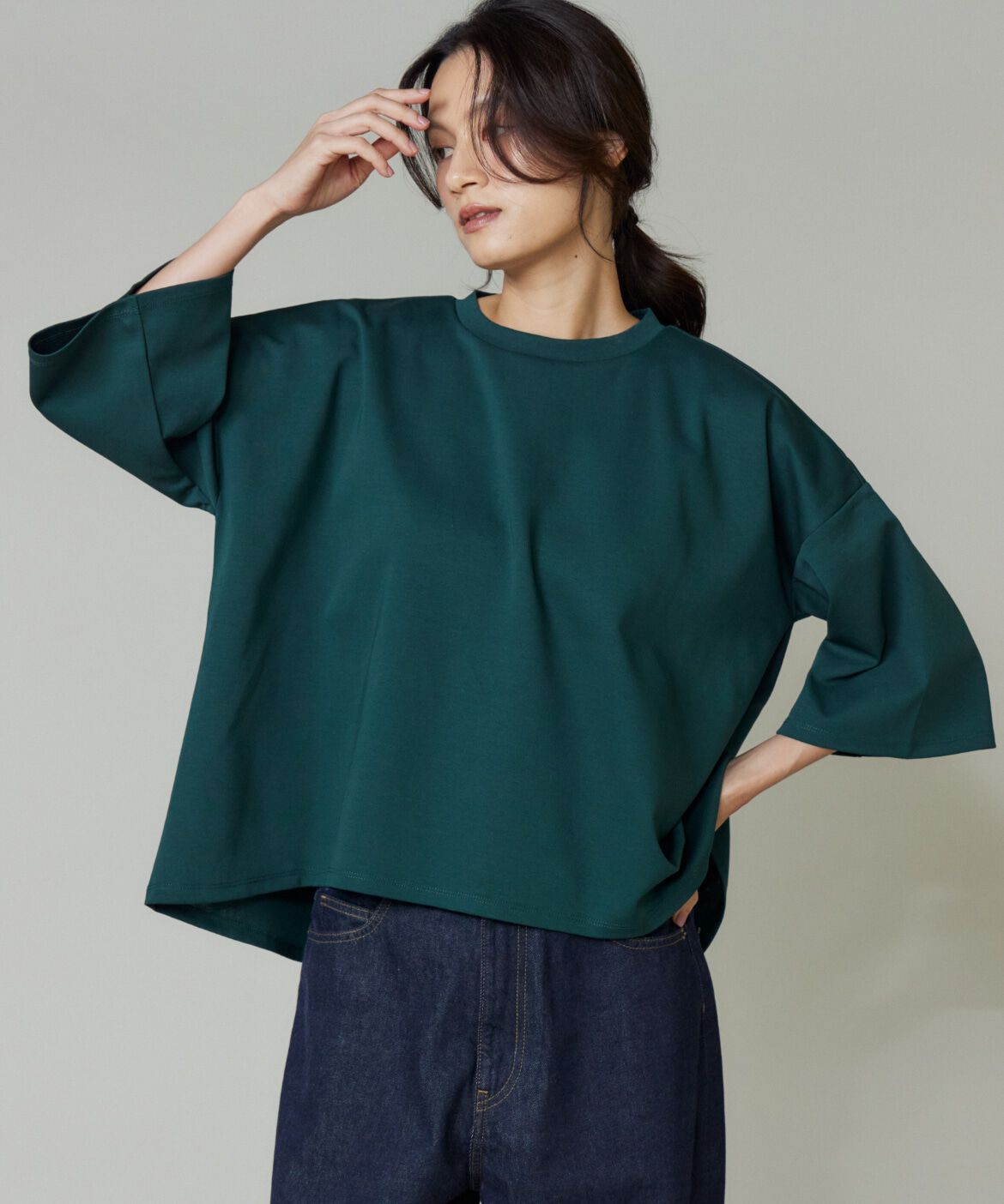 DAY by DAY it&rsquo;s international「ポンチ5分袖フレアー袖プルオーバー」|Tシャツ・カットソー|グリーン