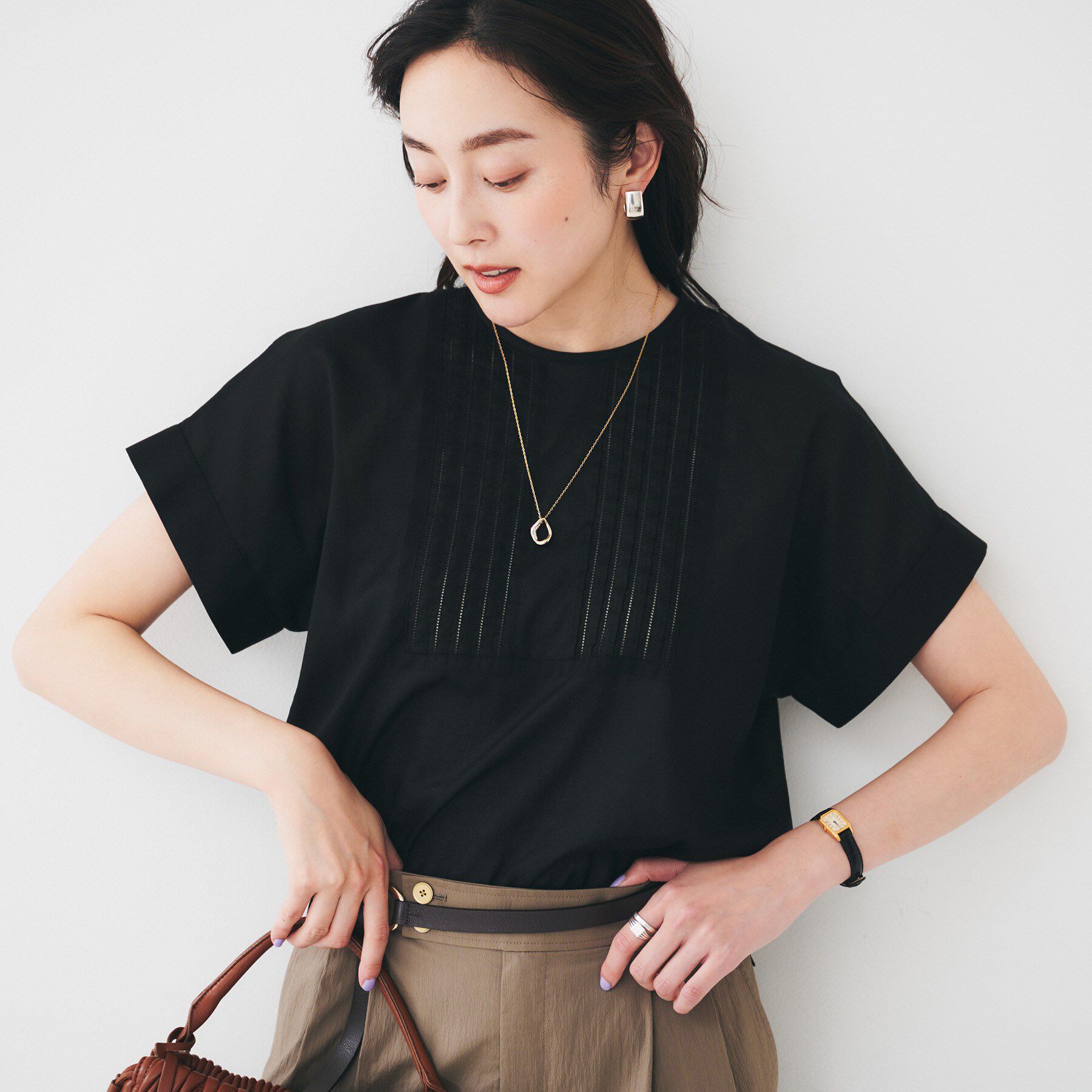 UNTITLED「【洗える】コットンピンタックブラウス」|シャツ・ブラウス|ブラック(019)