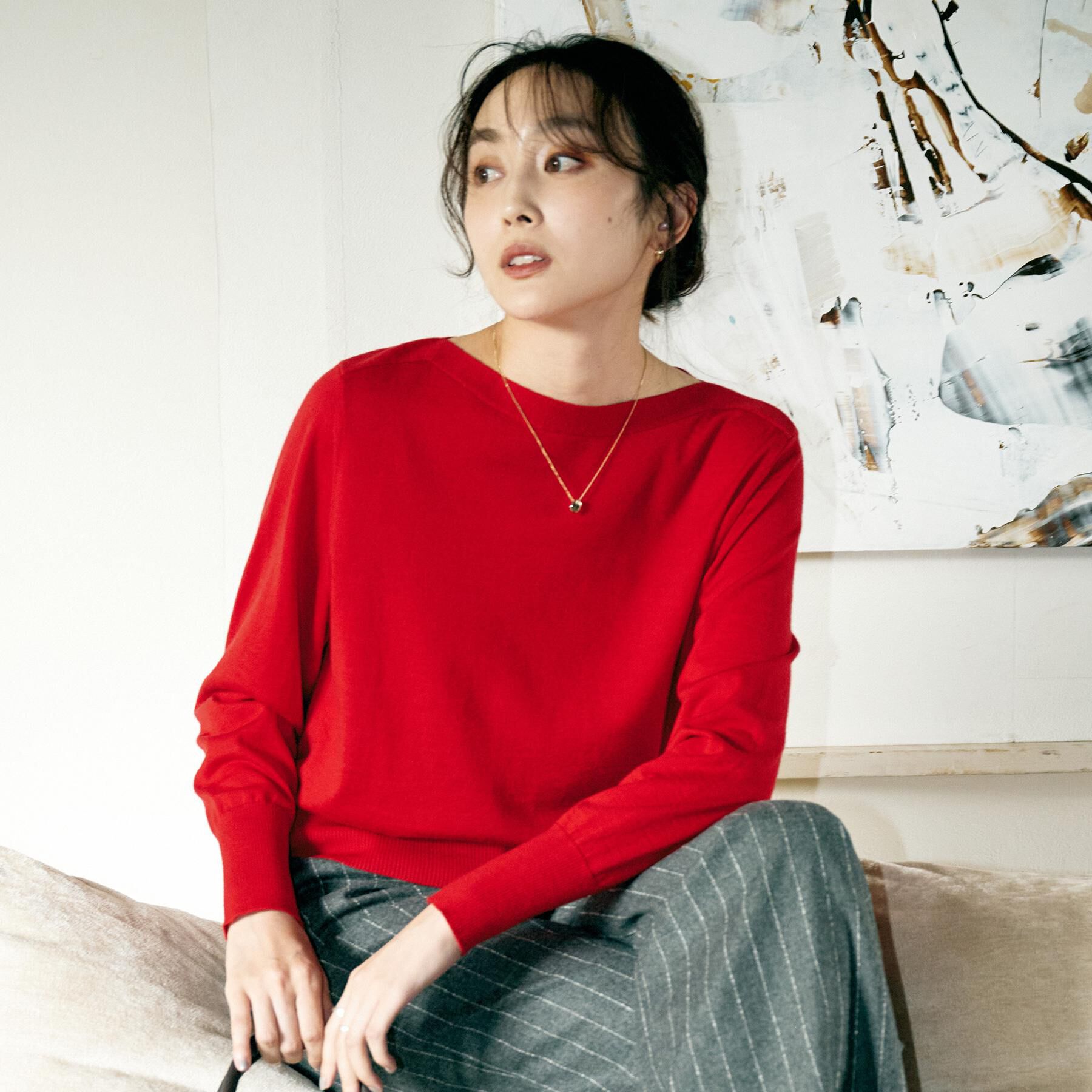 UNTITLED「【アンサンブル可/洗える】シルクウールカシミヤ ドルマンスリーブニット」|ニット・セーター|レッド(062)