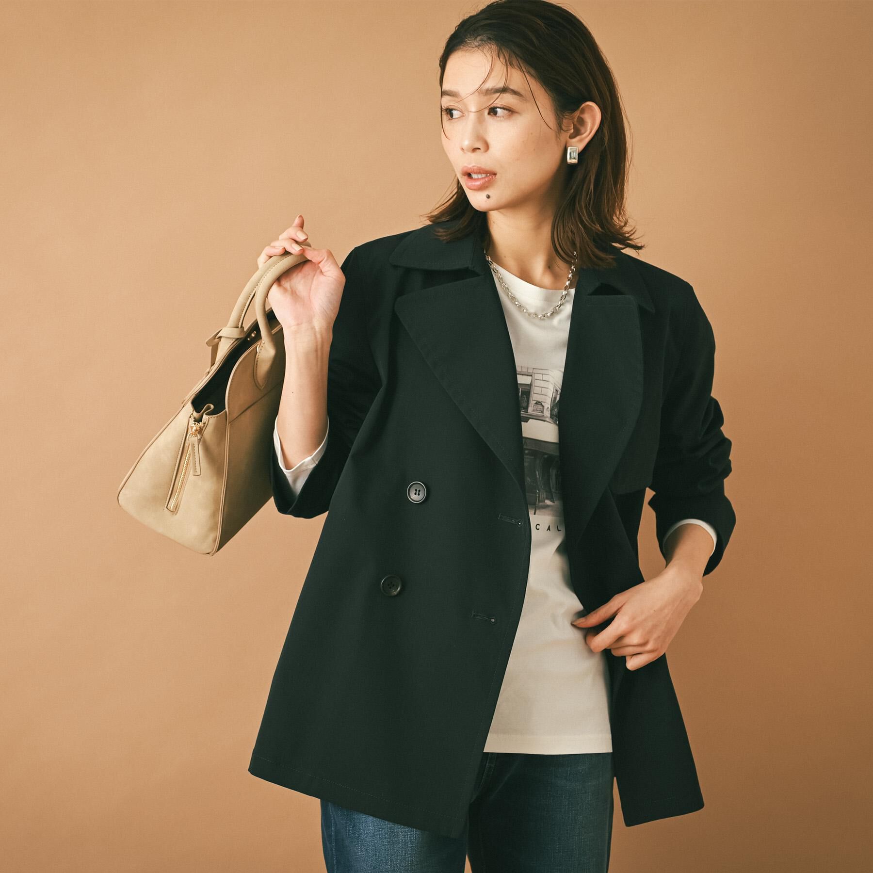 UNTITLED「【定番人気/はっ水/洗える】タスランショートトレンチコート」|トレンチコート|