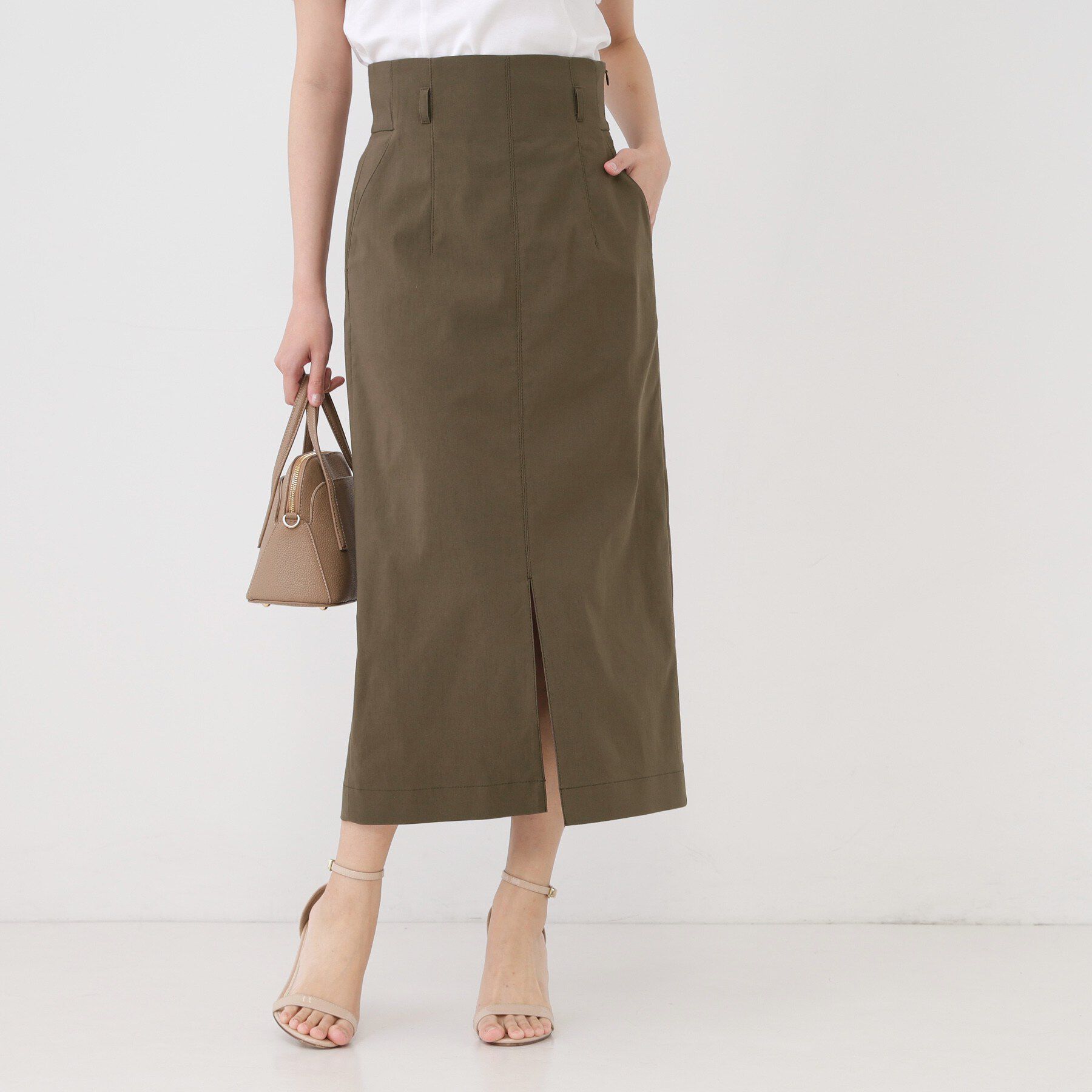 COUP DE CHANCE「【手洗い可／日本製／ウエスト後ろゴム】ハイウエストIラインスカート」|スカート|ブラウン(044)