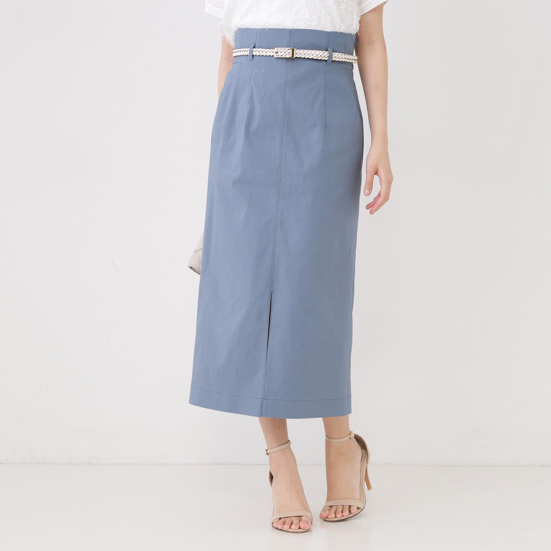 COUP DE CHANCE「【手洗い可／日本製／ウエスト後ろゴム】ハイウエストIラインスカート」|スカート|ブルー(091)