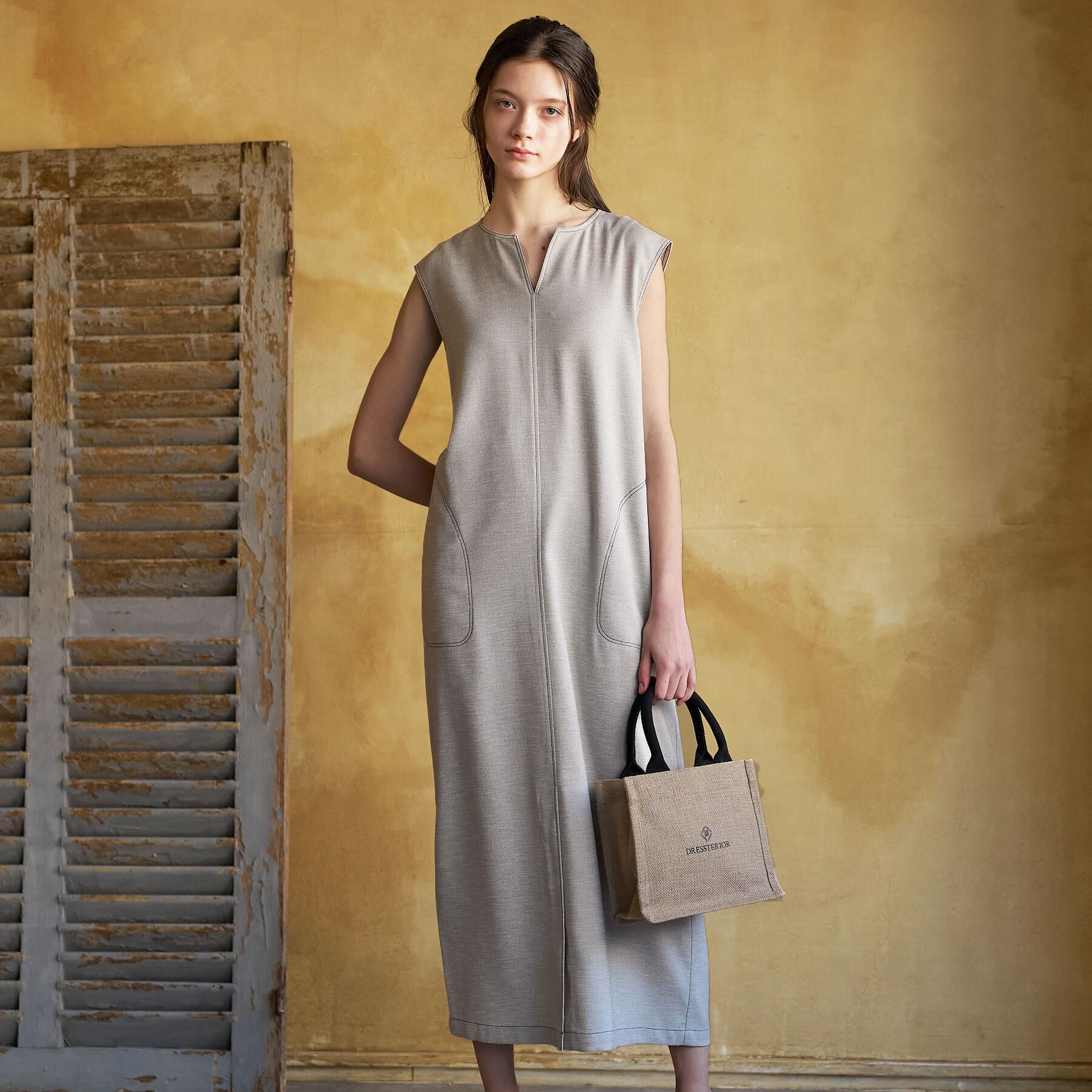 DRESSTERIOR「【セットアップ可/UVカット/接触冷感/吸水速乾】ウォッシャブル Iラインワンピース」|ワンピース|グレージュ(050)