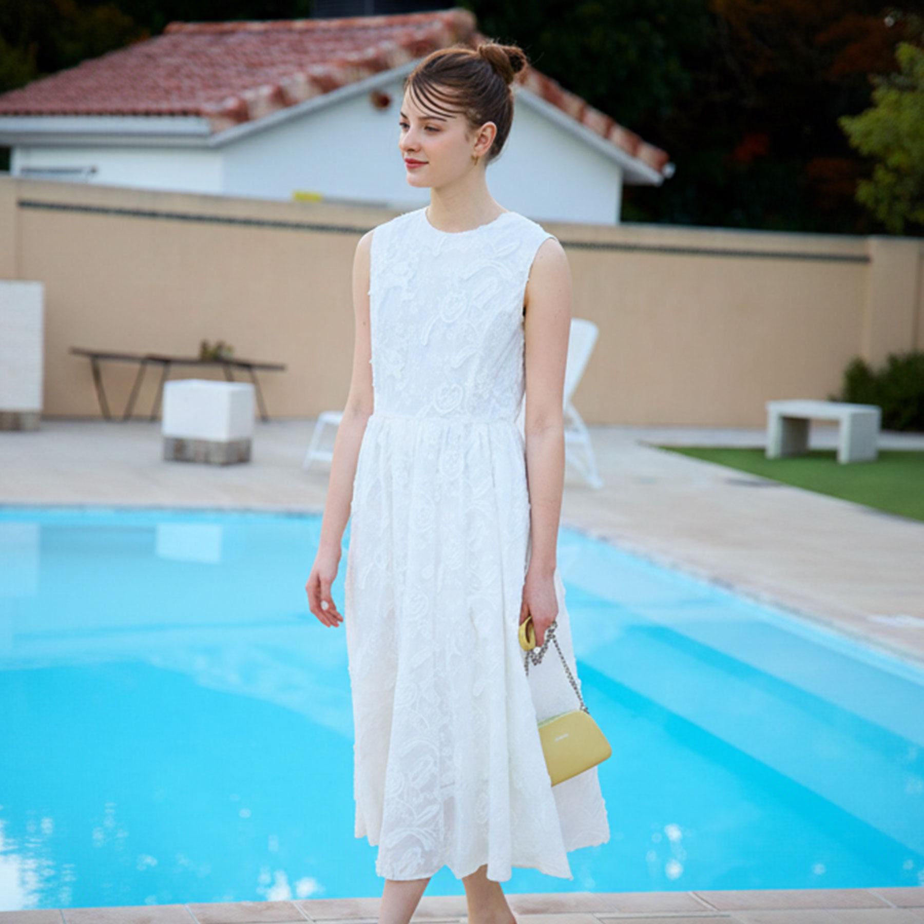 DRESSTERIOR「【ウォッシャブル】コットン エンブロイダリードレス」|ワンピース|オフホワイト(003