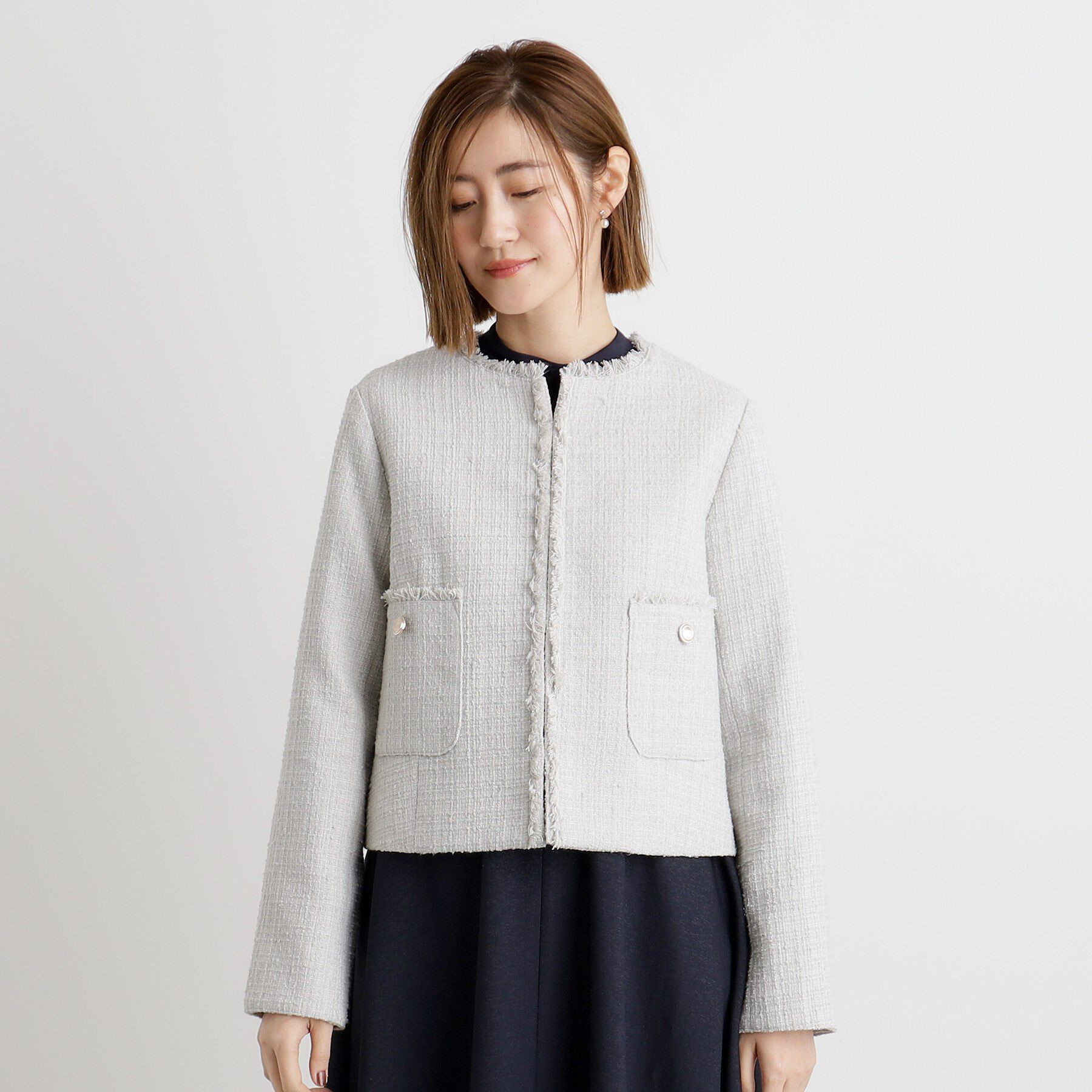 grove「【雑誌掲載】ツイードコンパクトジャケット」|ノーカラージャケット|