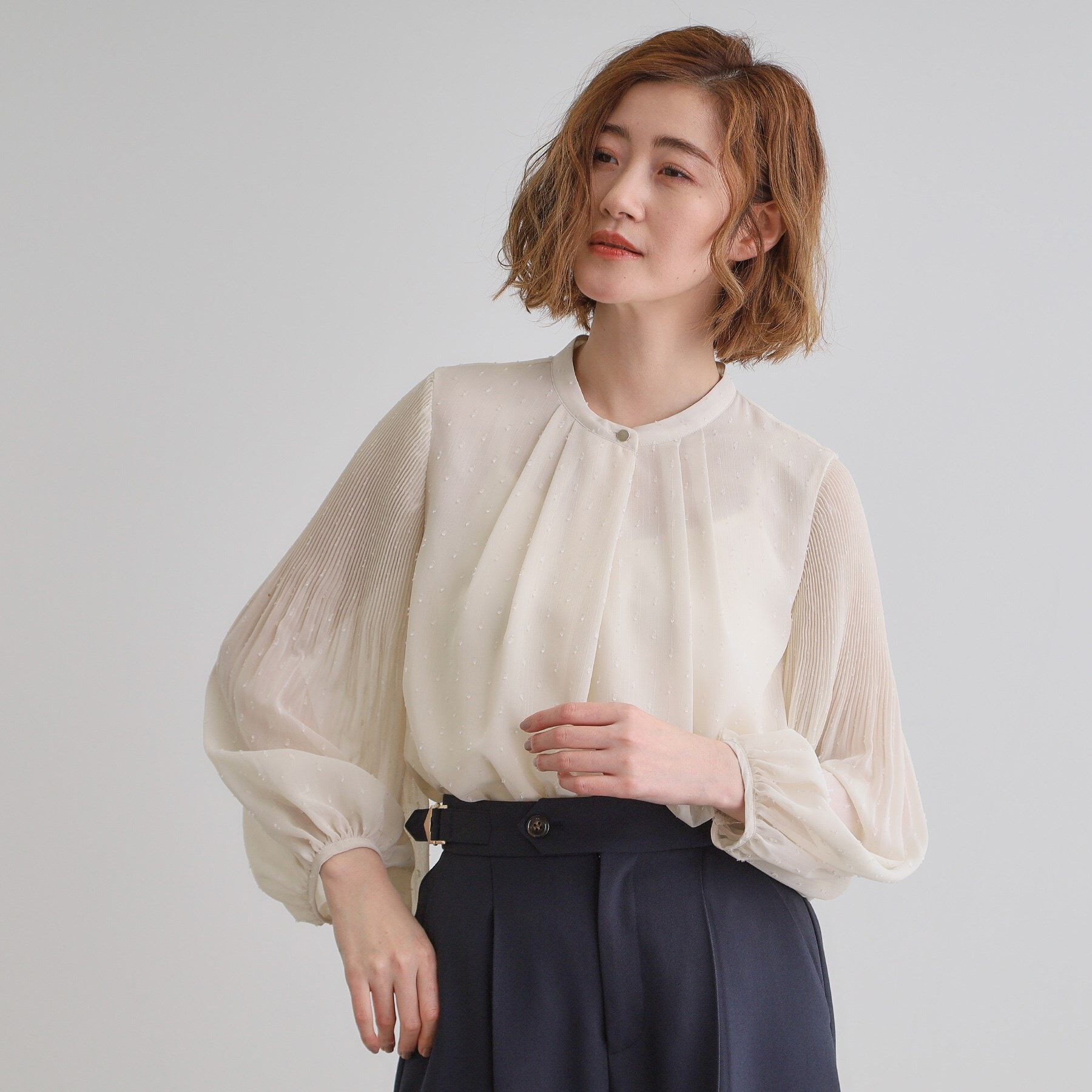 grove「【華やか】プリントアソート袖プリーツブラウス」|シャツ・ブラウス|