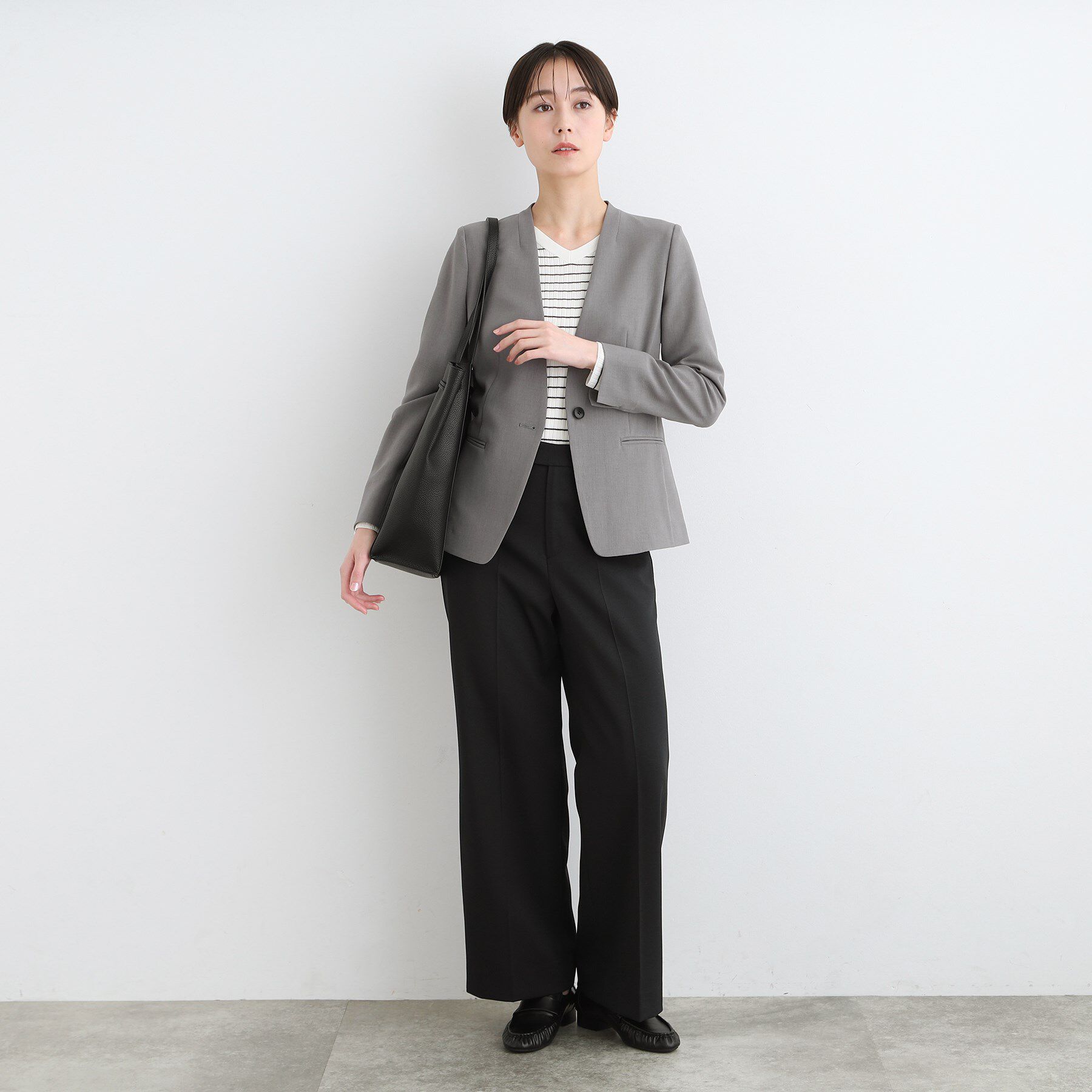 INDIVI「【定番スーツ／UVケア／洗える】ウール調ノーカラージャケット」|スーツ|