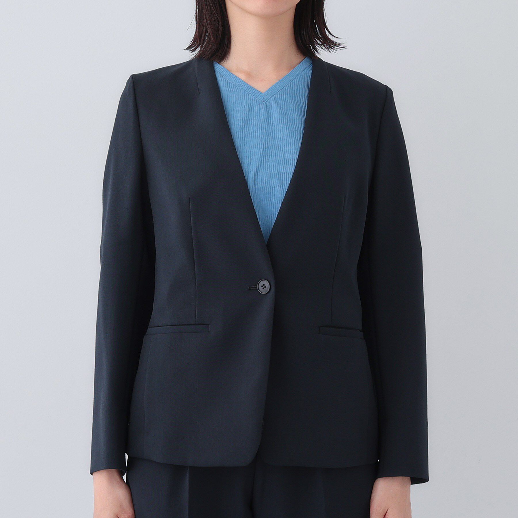 INDIVI「【定番スーツ／UVケア／洗える】ウール調ノーカラージャケット」|スーツ|