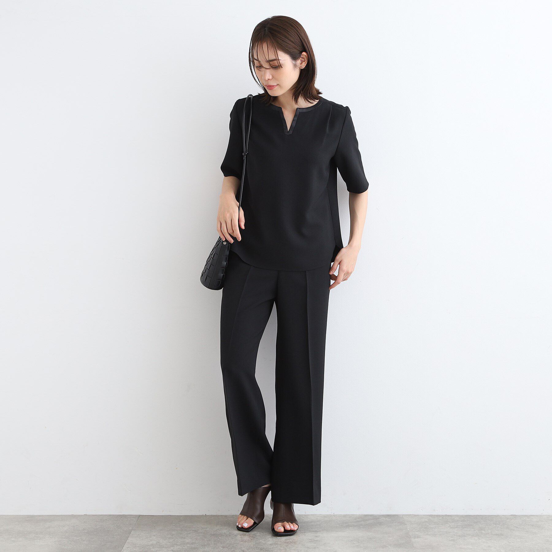 INDIVI「【洗える／UVケア／SETUP可能】ウール調ワイドパンツ」|スーツ|