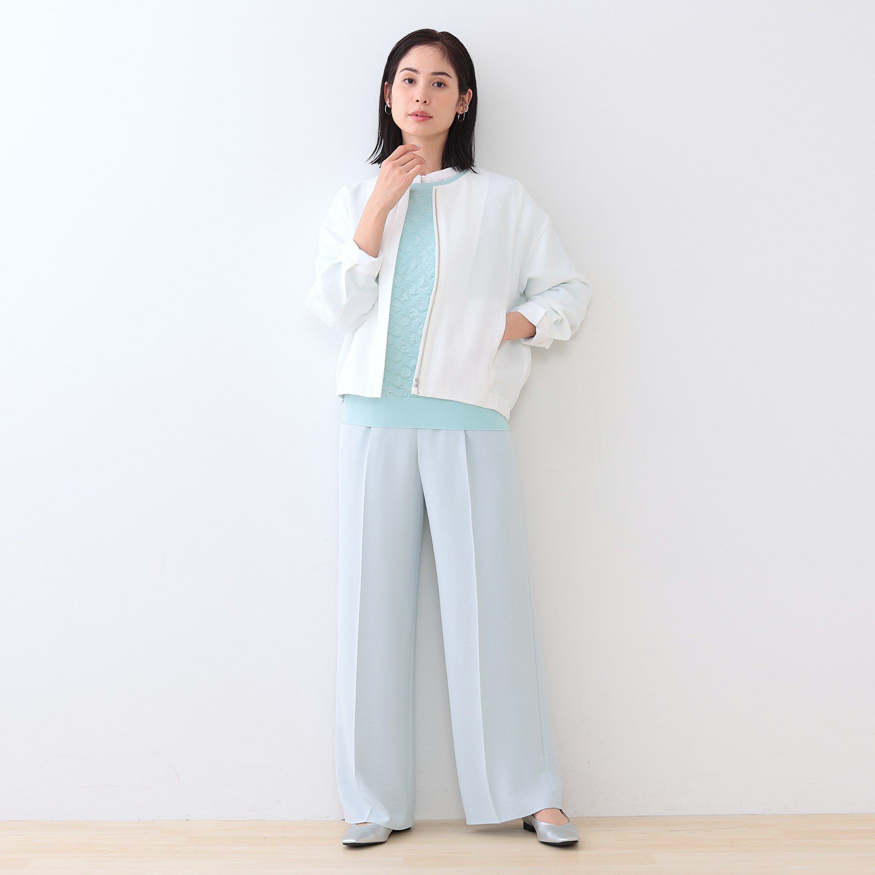 INDIVI「【洗える】凹凸素材シンプルブルゾン」|ブルゾン・スタジャン|