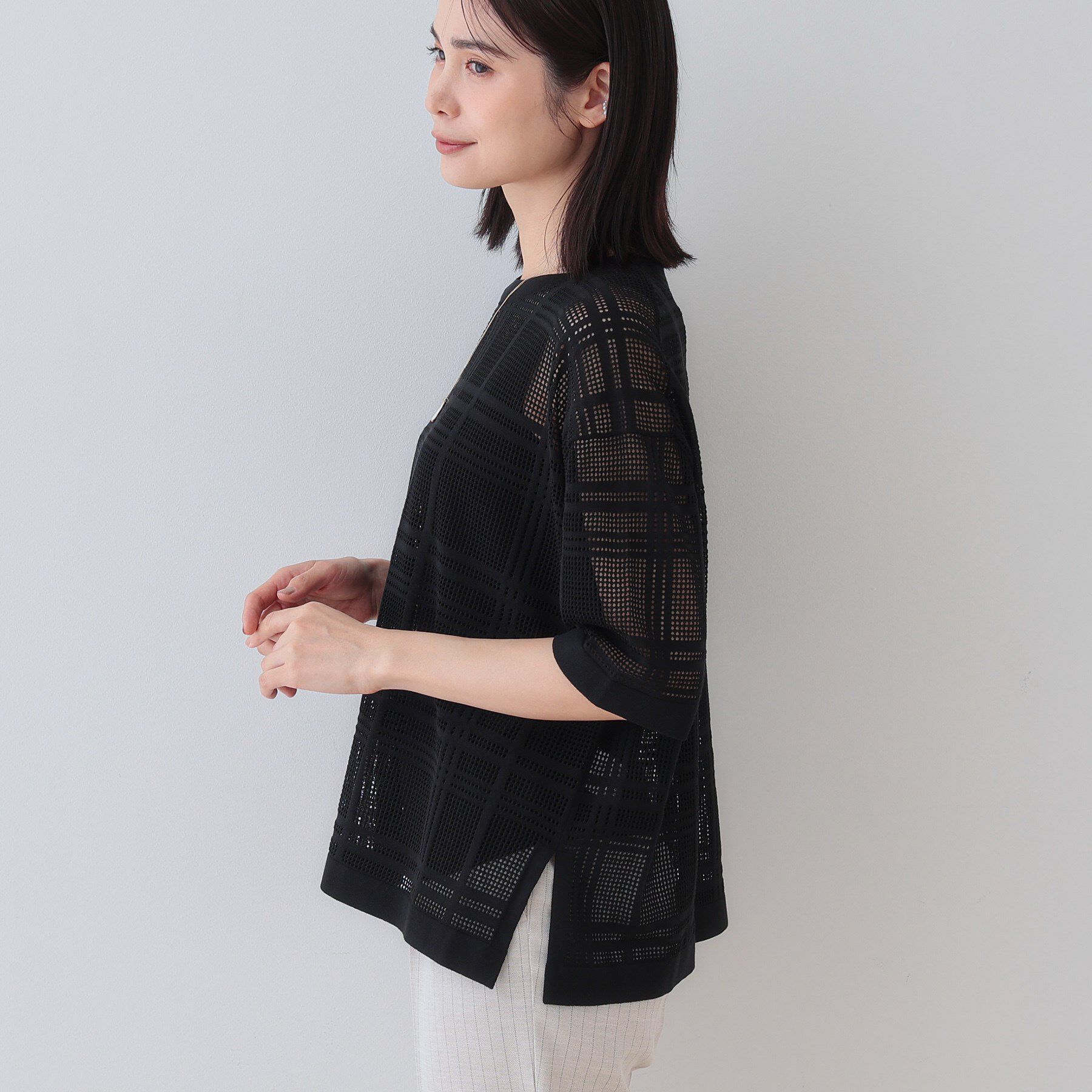 INDIVI「【洗える】メッシュチェック柄ニット」|ニット・セーター|