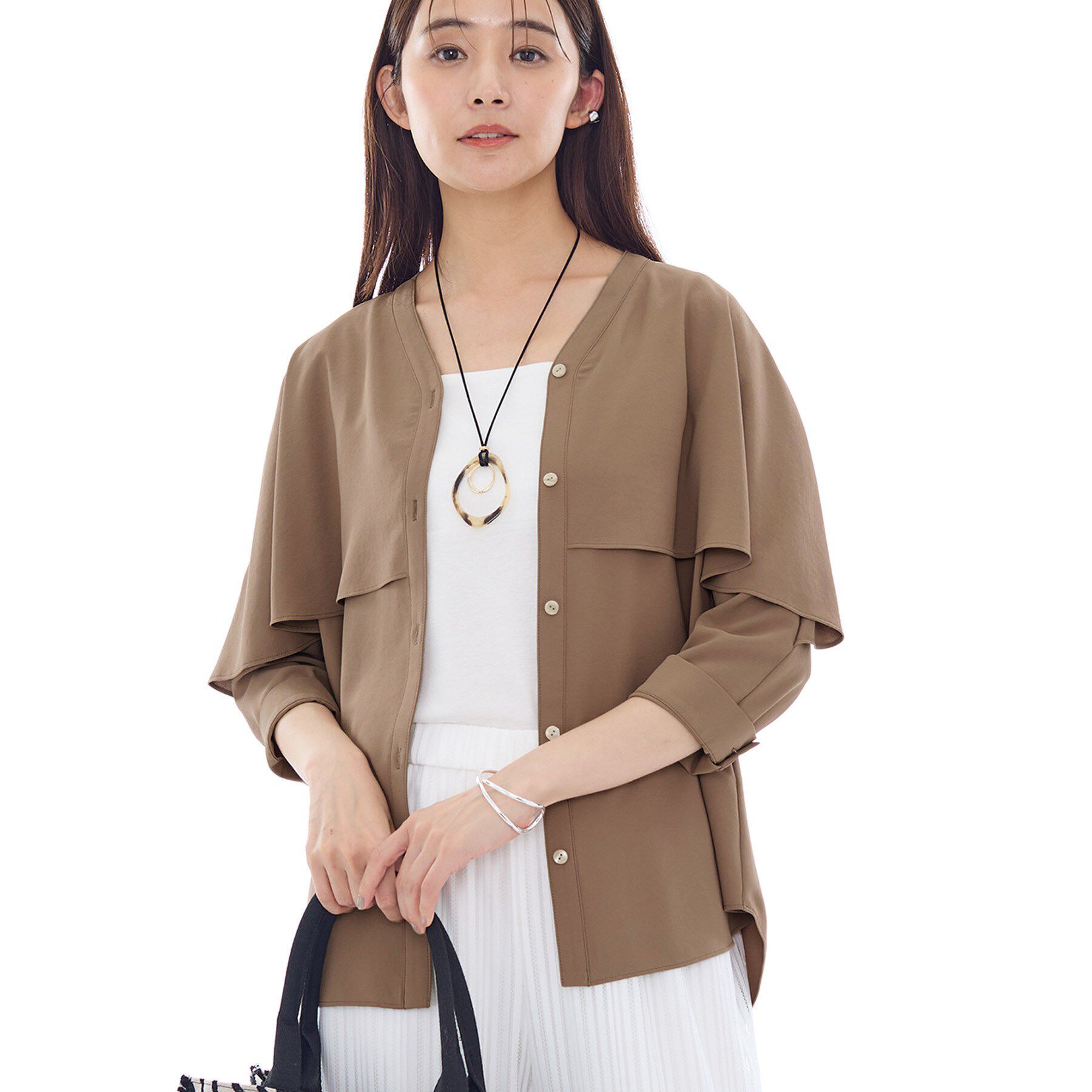 INDIVI「【羽織りとしても活躍！】ケープカラーブラウス」|シャツ・ブラウス|