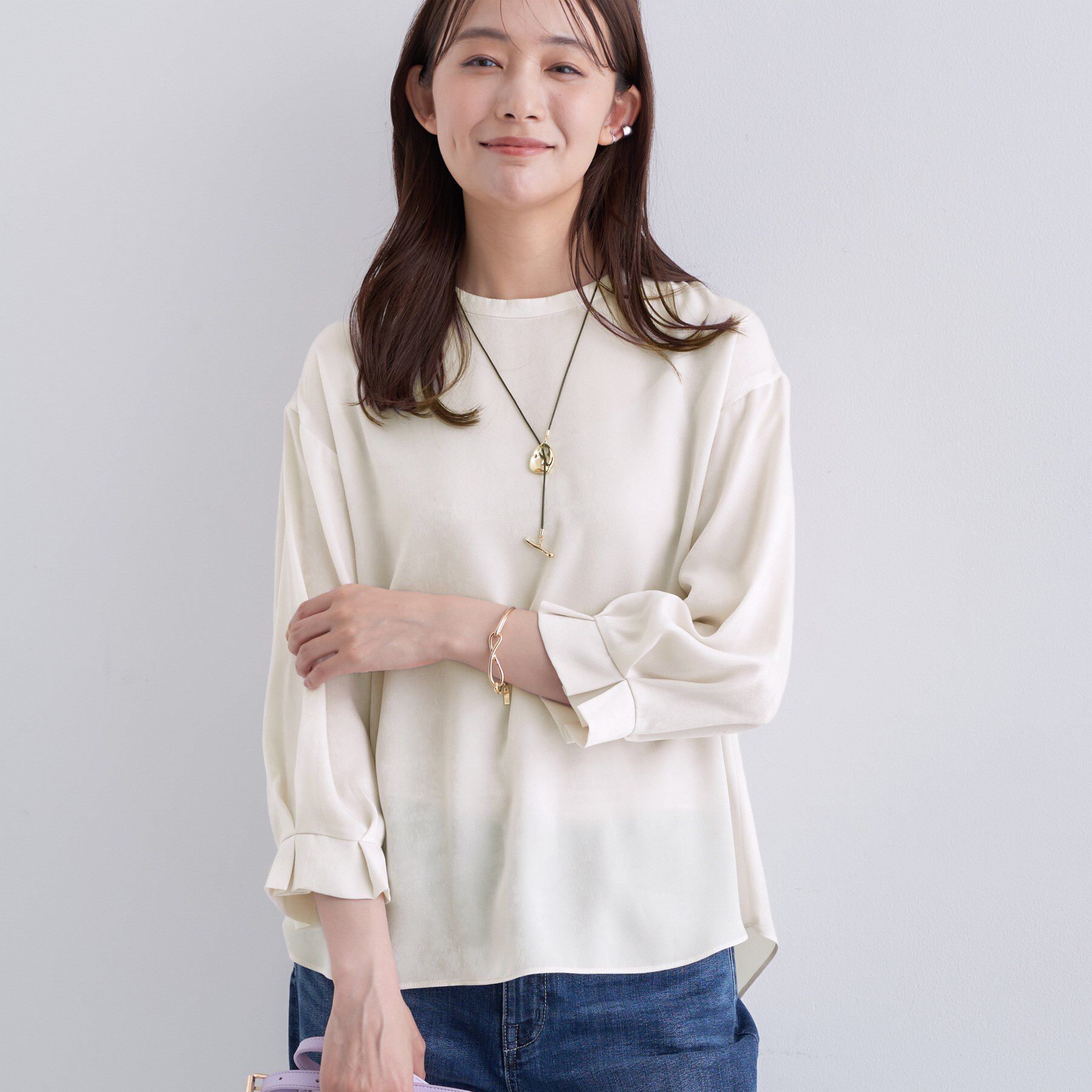 INDIVI「【セットアップ可能】スエード調サテンブラウス」|シャツ・ブラウス|