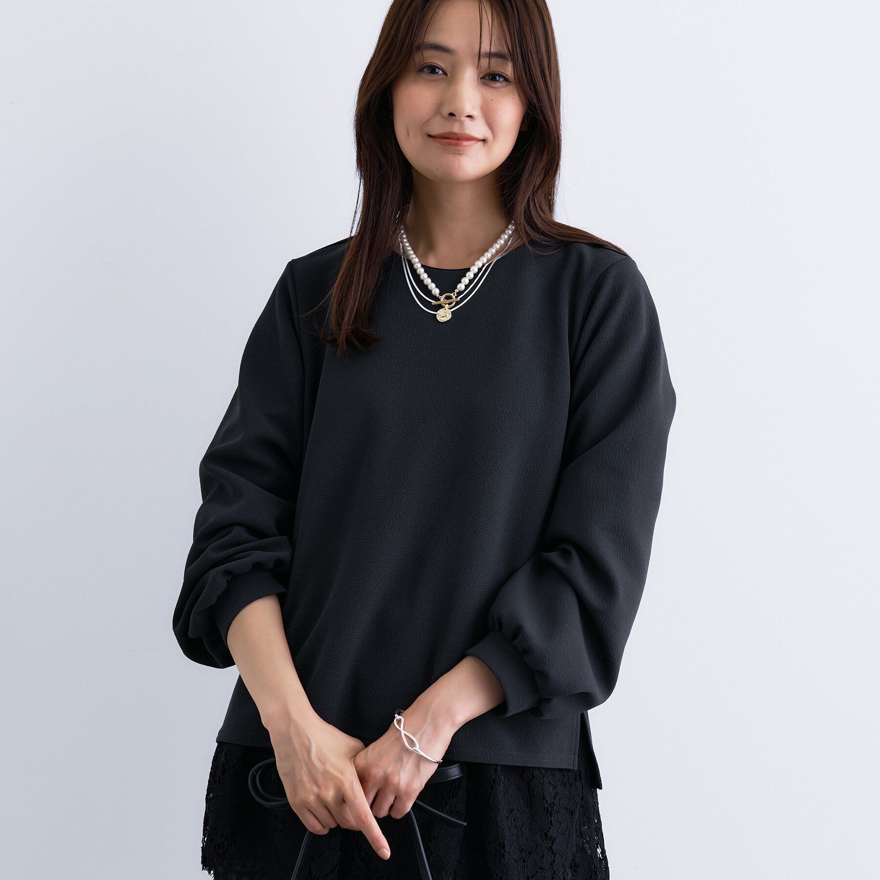 INDIVI「【SETUP可能／袖コンシャス】ダンボールジャージトップス」|Tシャツ・カットソー|チャコールグレー(0