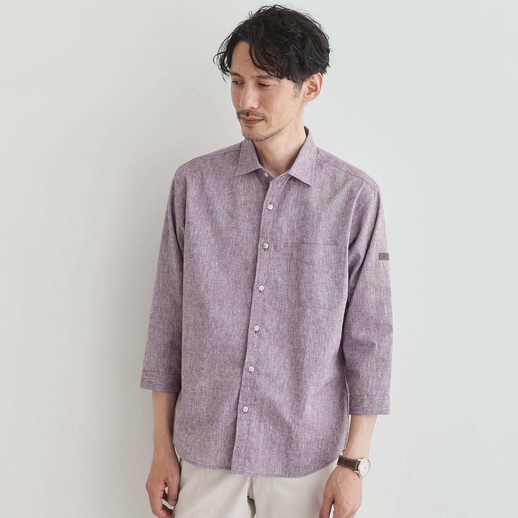 TAKEO KIKUCHI「ハイブリッド リネン 7分袖 シャツ」|シャツ・ブラウス|ボルドー(064)