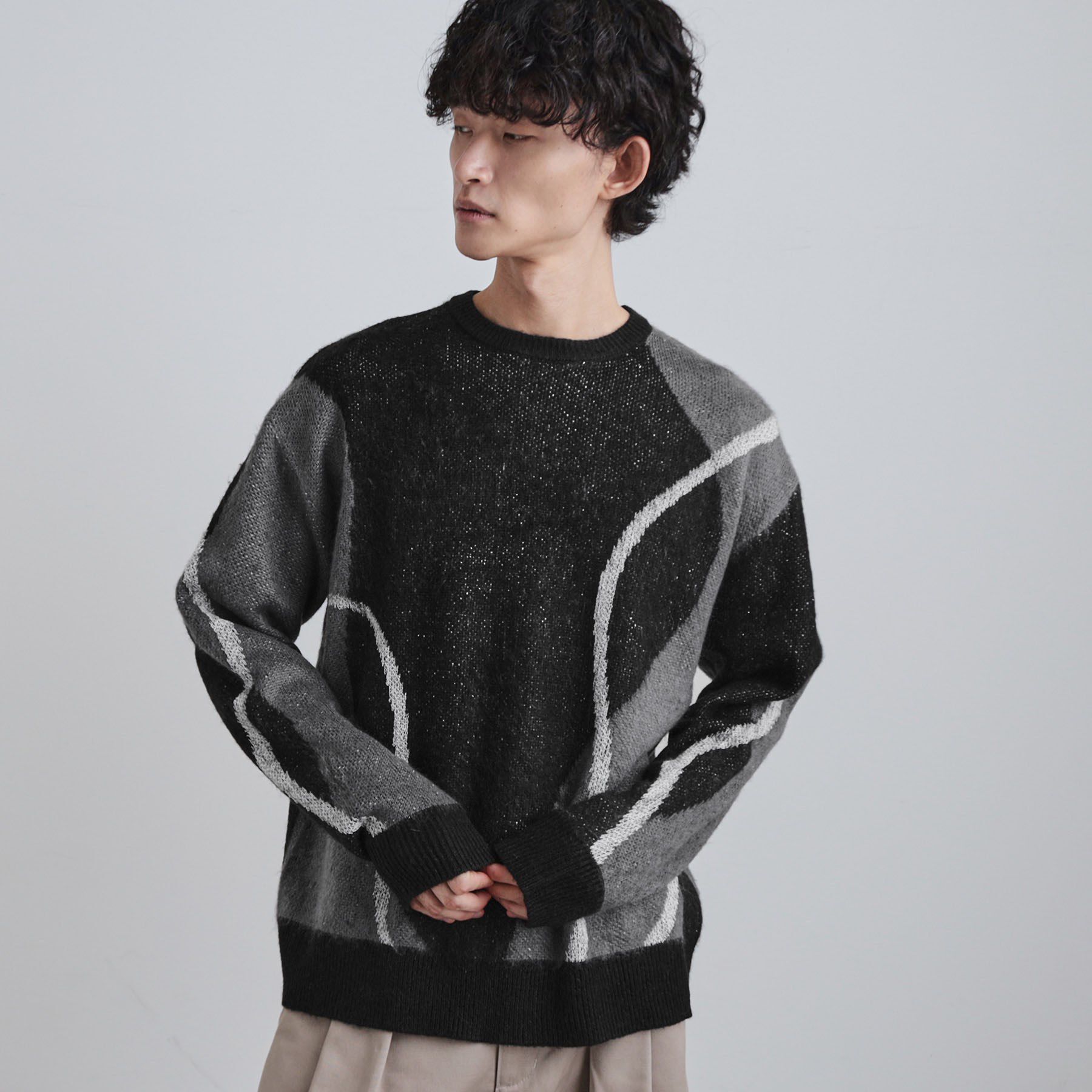 tk.TAKEO KIKUCHI「コンプリケートラインアートプルオーバー」|ニット・セーター|ブラック(019)