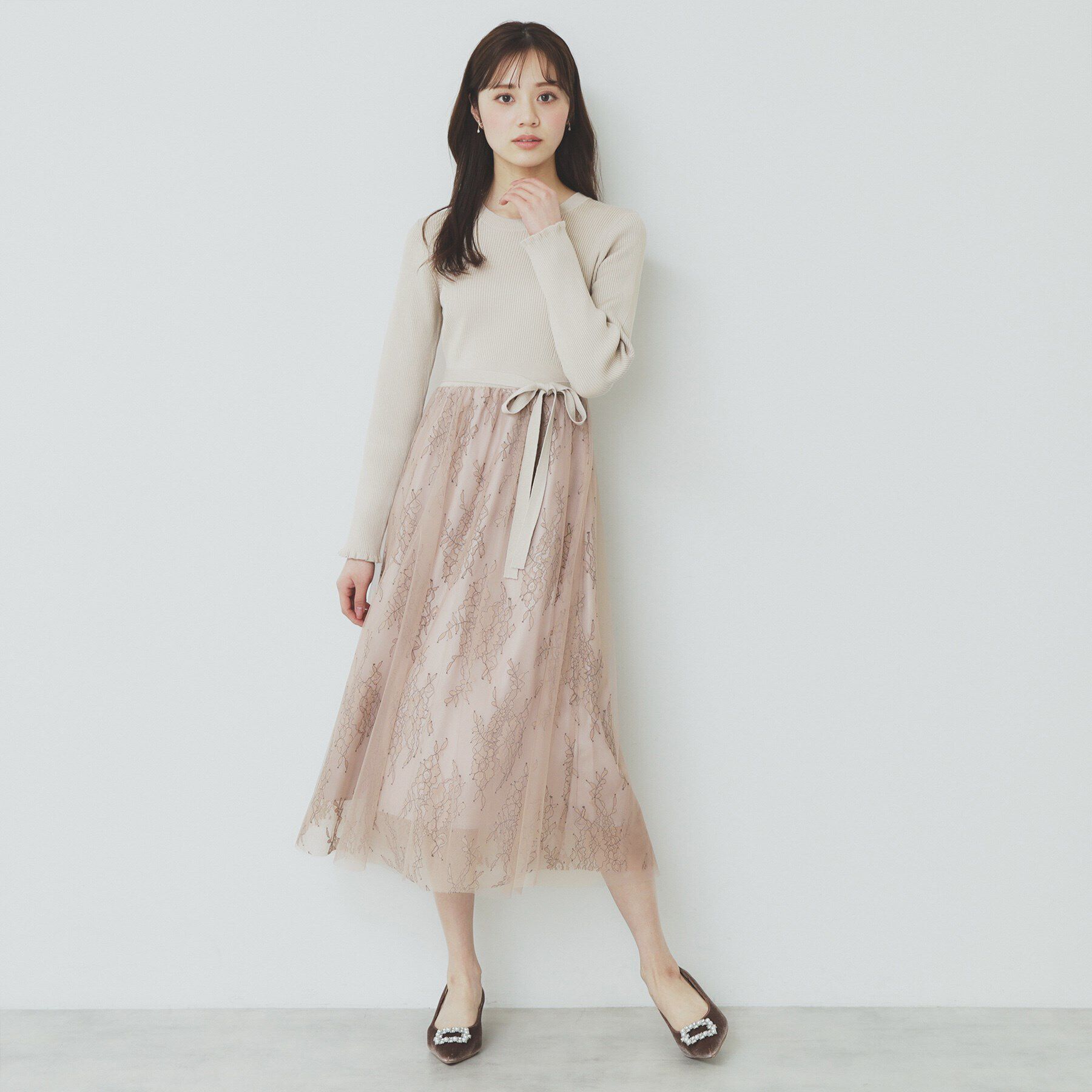 index「チュールレーススカートドッキングワンピース【洗濯機洗い可】」|ワンピース|
