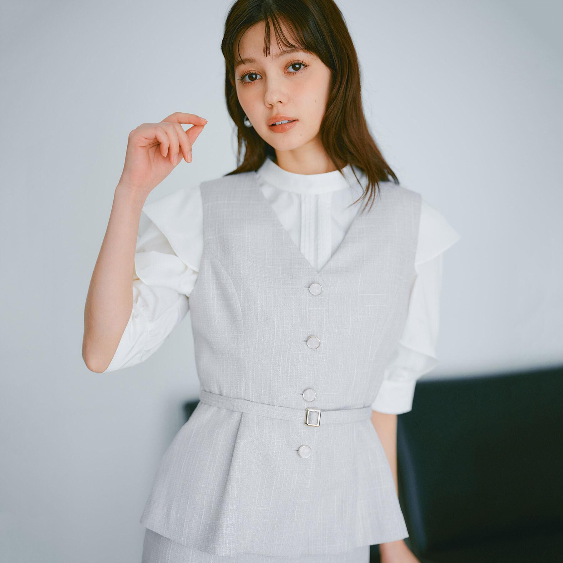 index「麻混ラメツイードペプラムジレ/セットアップ対応【洗濯機洗い可】」|ベスト・ジレ|