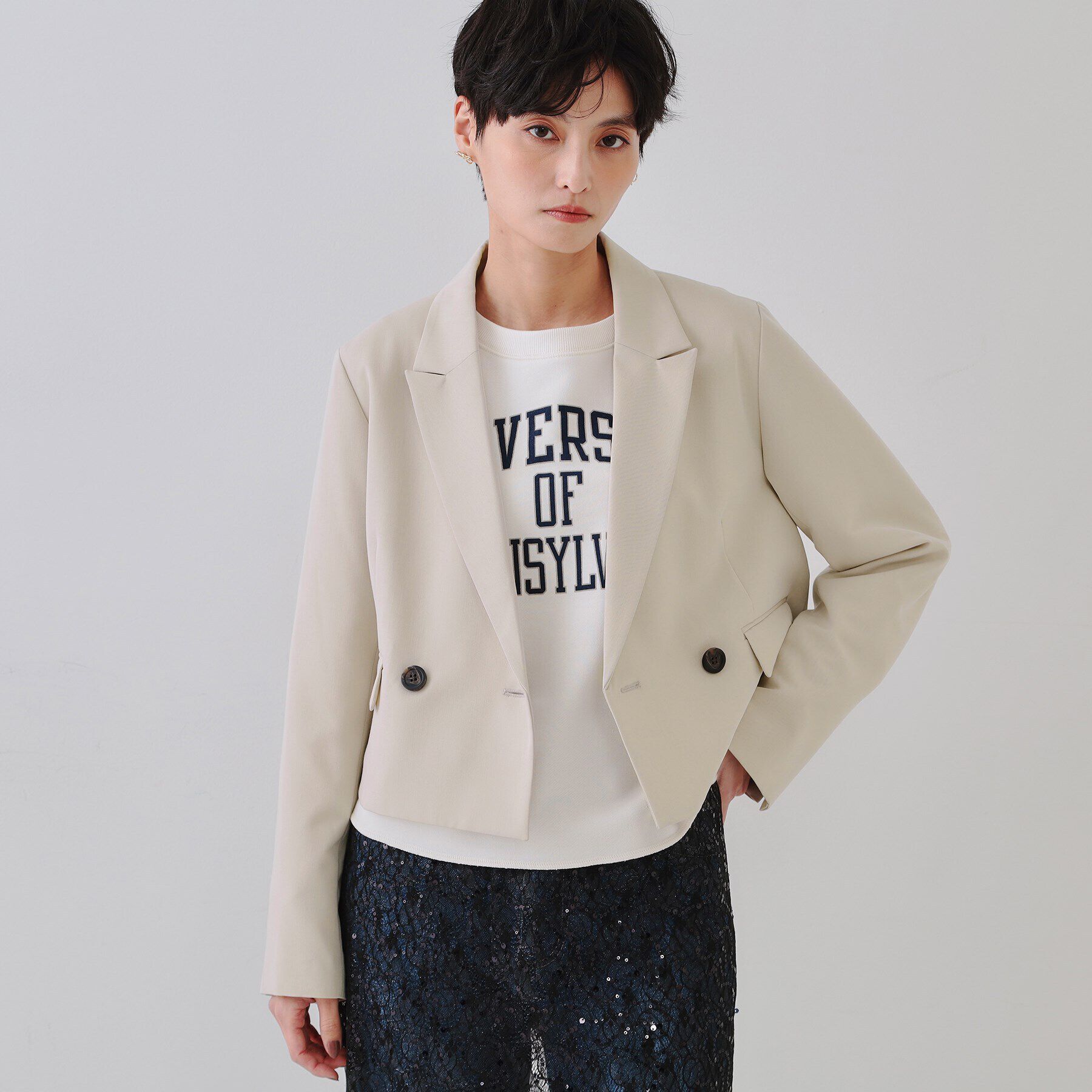 OPAQUE.CLIP「ショートテーラードジャケット【洗濯機洗い可】」|テーラードジャケット|ベージュ(052)