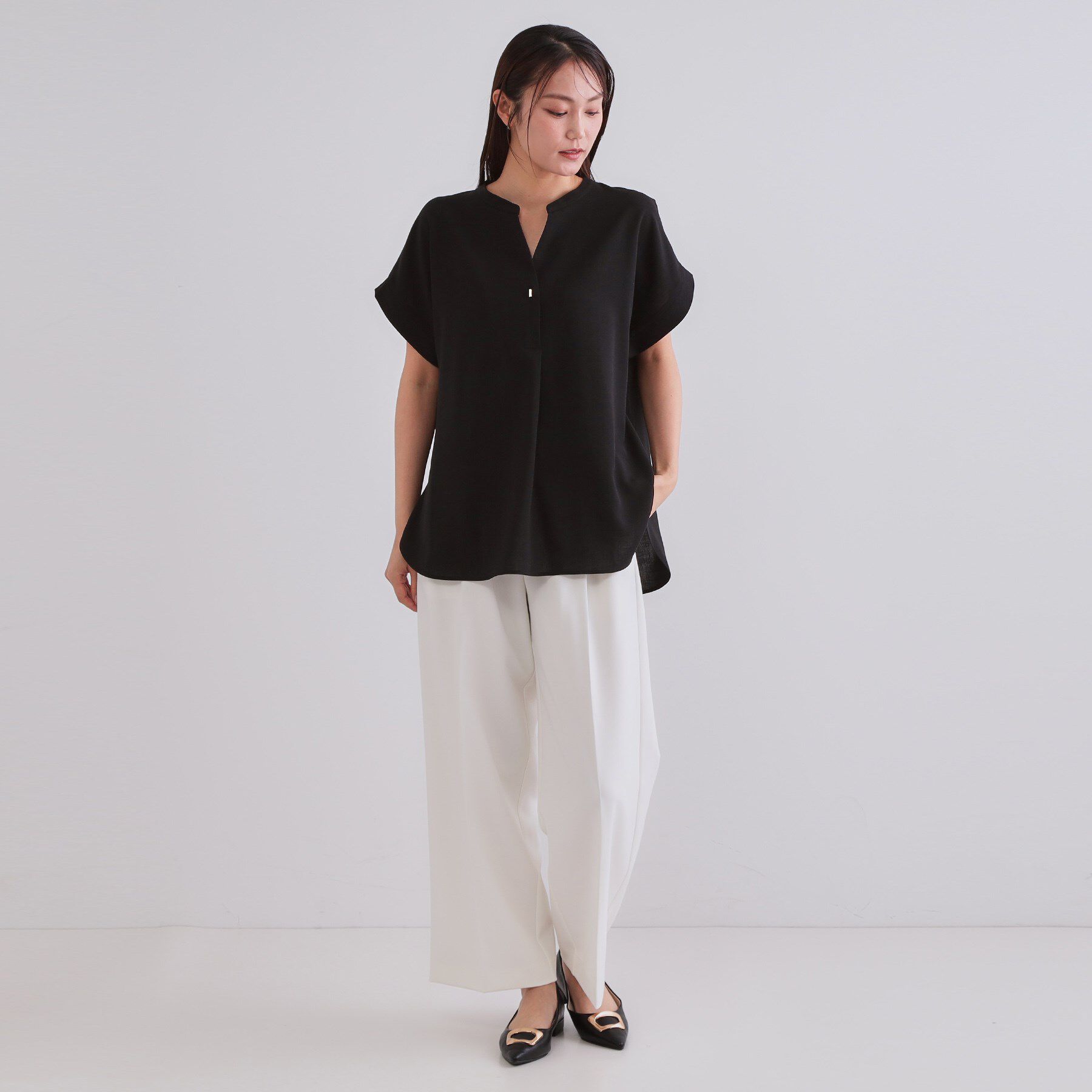 OPAQUE.CLIP「《7色展開/SS-LLサイズ》ストレッチスキッパーブラウス/セットアップ対応【洗濯機洗い可/防シワ】」|シャツ・ブラウス|