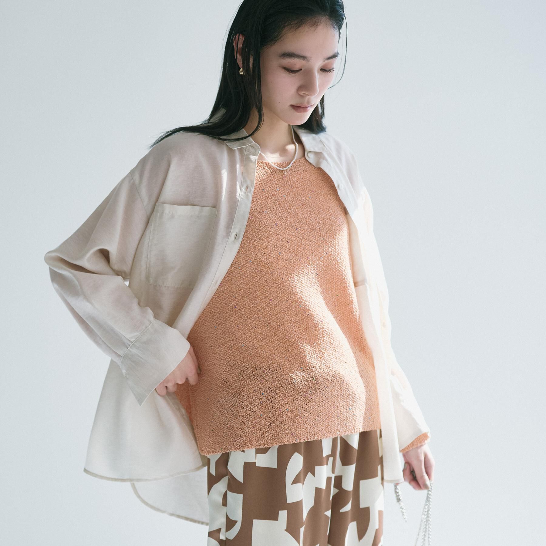 OPAQUE.CLIP「《andGIRL掲載》麻混シアーダブルポケットシャツ【洗濯機洗い可】」|シャツ・ブラウス|ライトベージュ(05