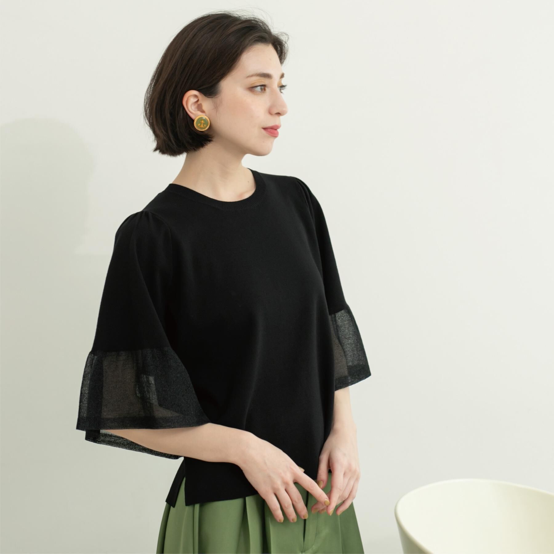 OPAQUE.CLIP「《5色展開》シアーフレアスリーブニット【洗濯機洗い可】」|ニット・セーター|