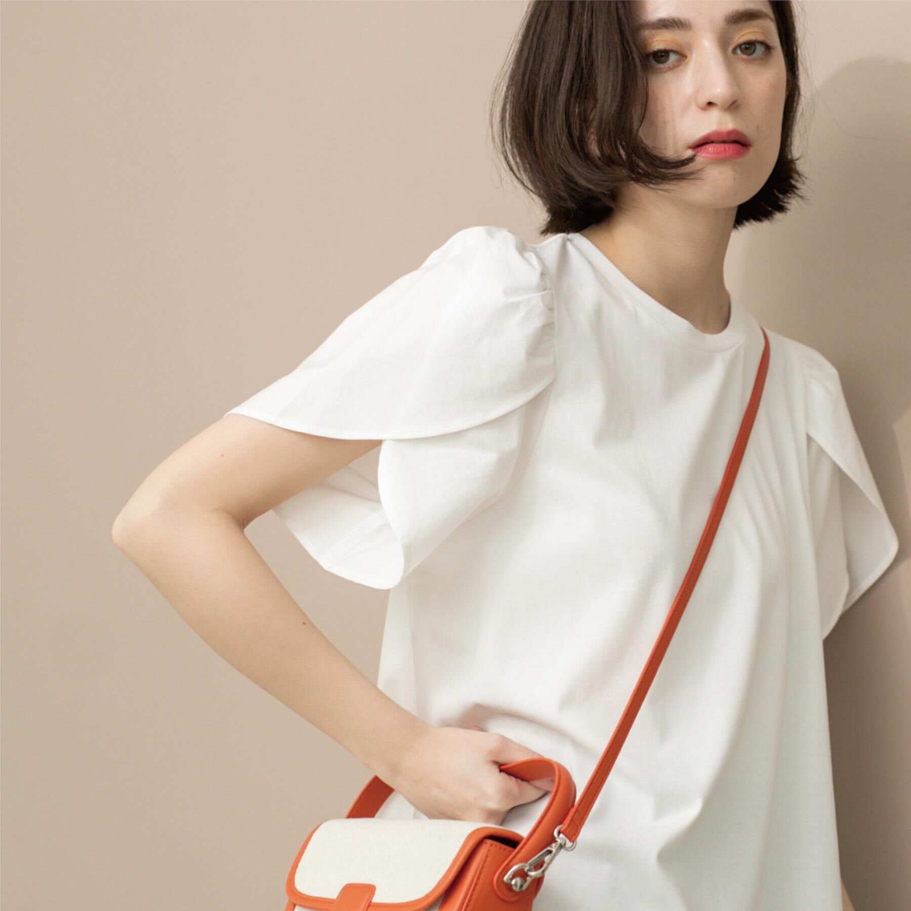 OPAQUE.CLIP「チューリップスリーブドッキングカットソー【洗濯機洗い可/接触冷感】」|Tシャツ・カットソー|ホワイト(001)