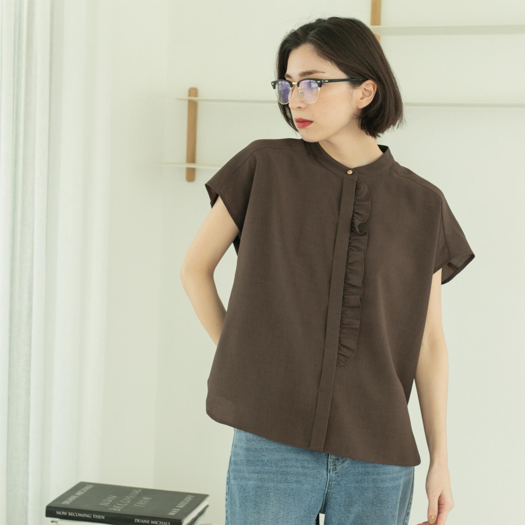 OPAQUE.CLIP「リネンライクフロントフリルブラウス【洗濯機洗い可/吸水速乾/接触冷感】」|シャツ・ブラウス|