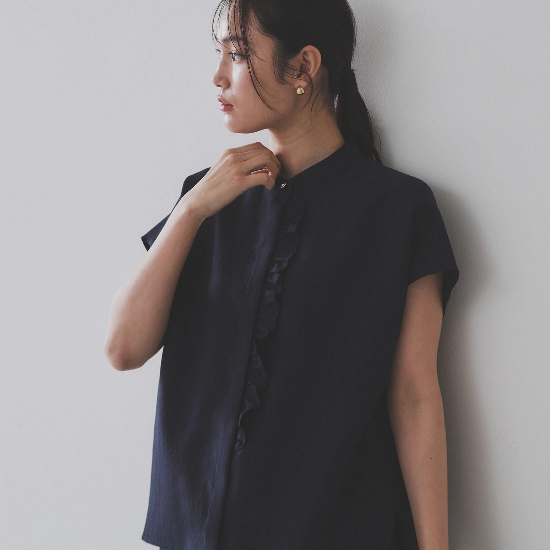 OPAQUE.CLIP「リネンライクフロントフリルブラウス【洗濯機洗い可/吸水速乾/接触冷感】」|シャツ・ブラウス|