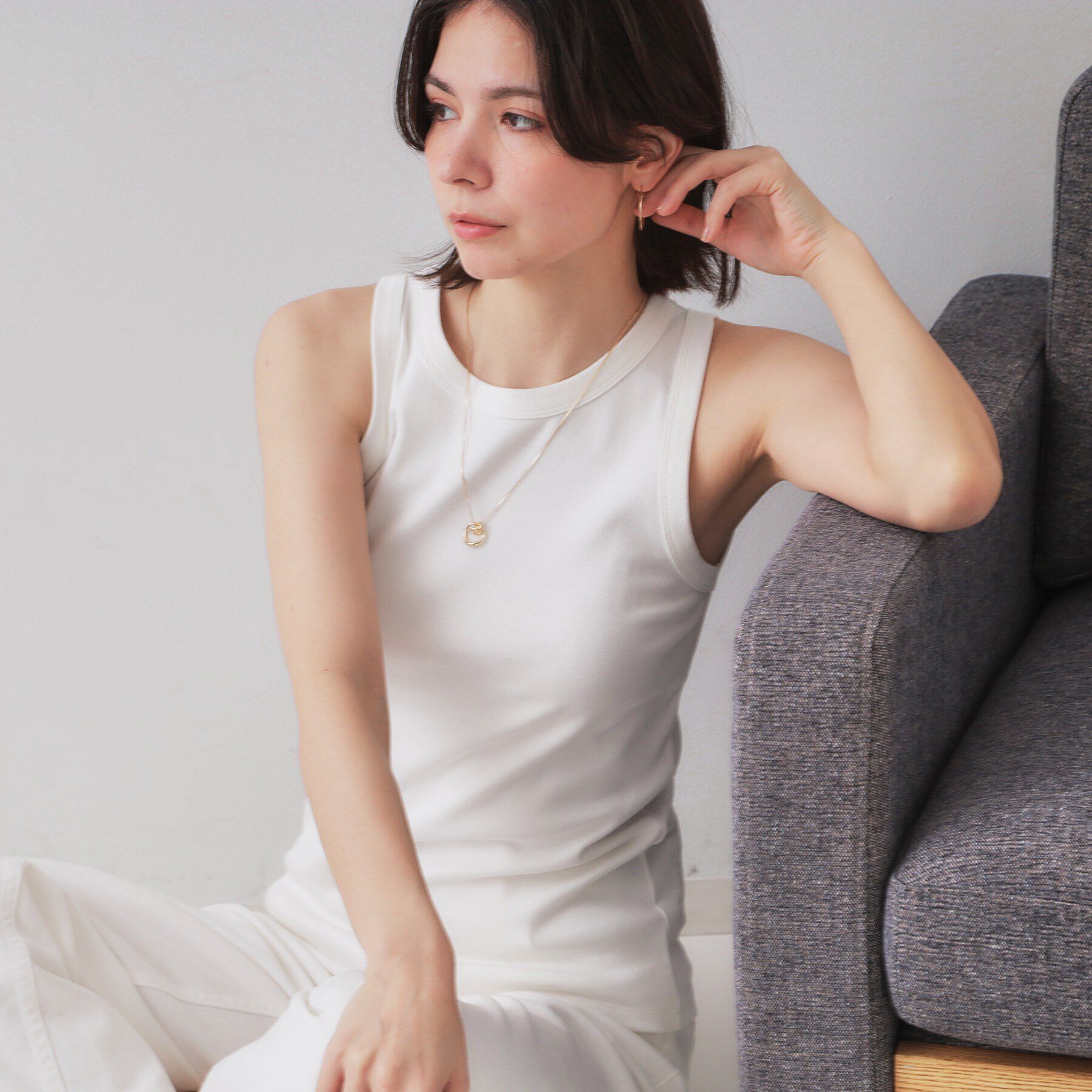 OPAQUE.CLIP「フライスアメリカンスリーブタンクトップ」|キャミソール|ホワイト(001)