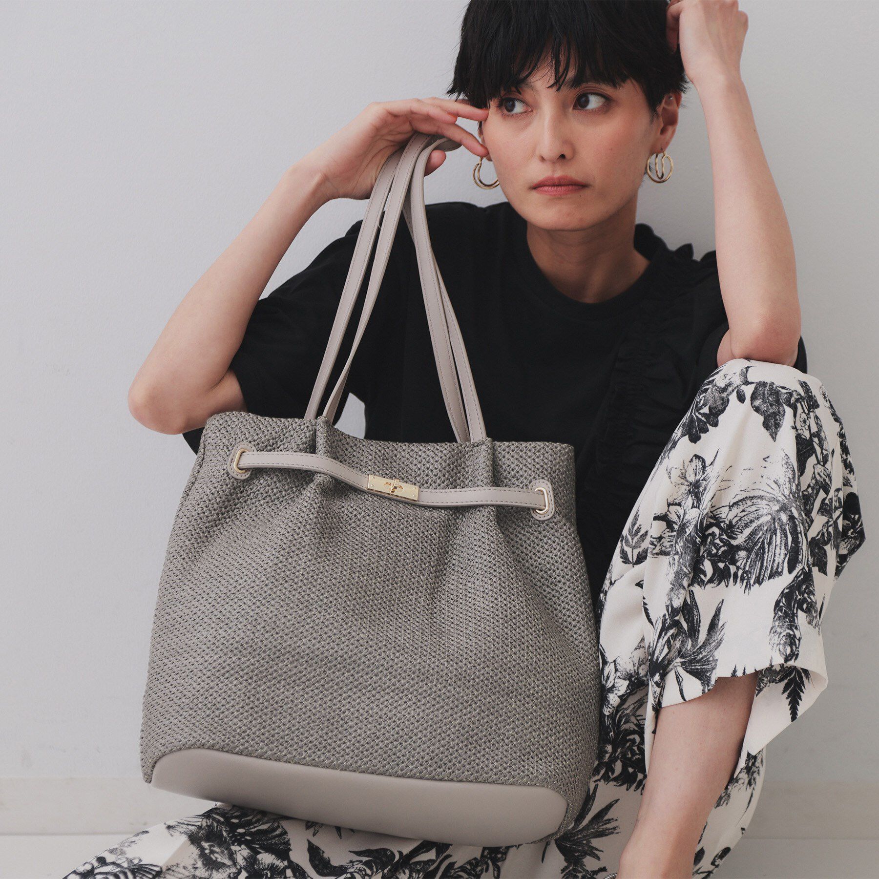 OPAQUE.CLIP「フロントベルトデザイン雑材合皮コンビトートバッグ」|トートバッグ|