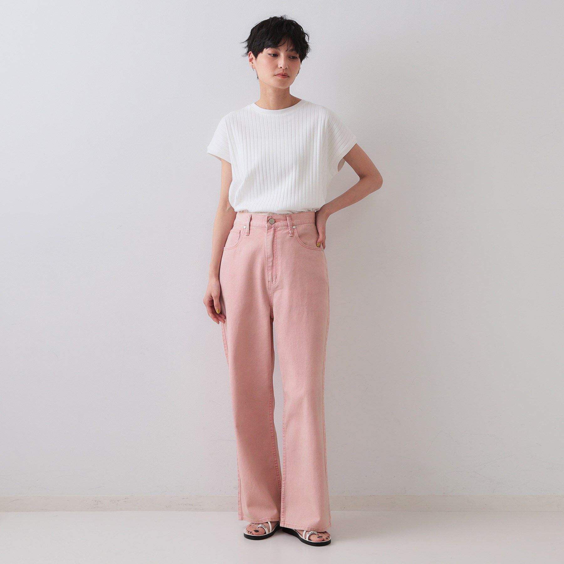 OPAQUE.CLIP「ワイドストレートカラーデニム【洗濯機洗い可】」|デニム|