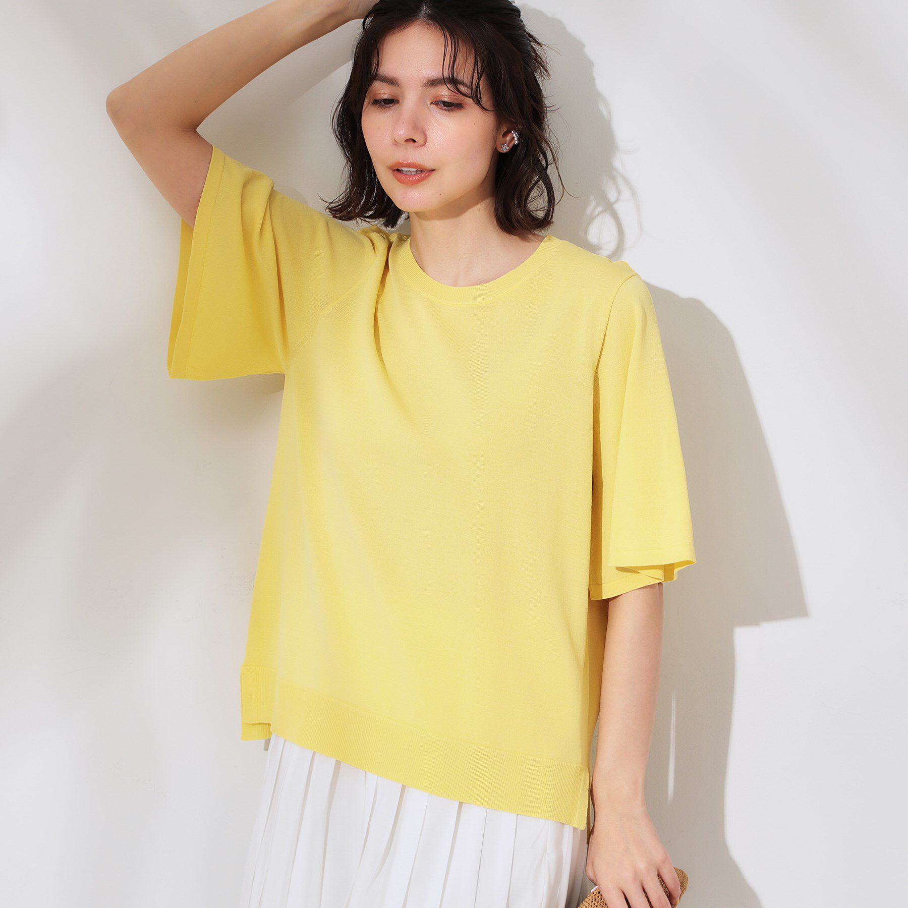 OPAQUE.CLIP「《6色展開/S-LLサイズ》フレアスリーブニット【UV/接触冷感/抗ピル/洗濯機洗い可】」|ニット・セーター|