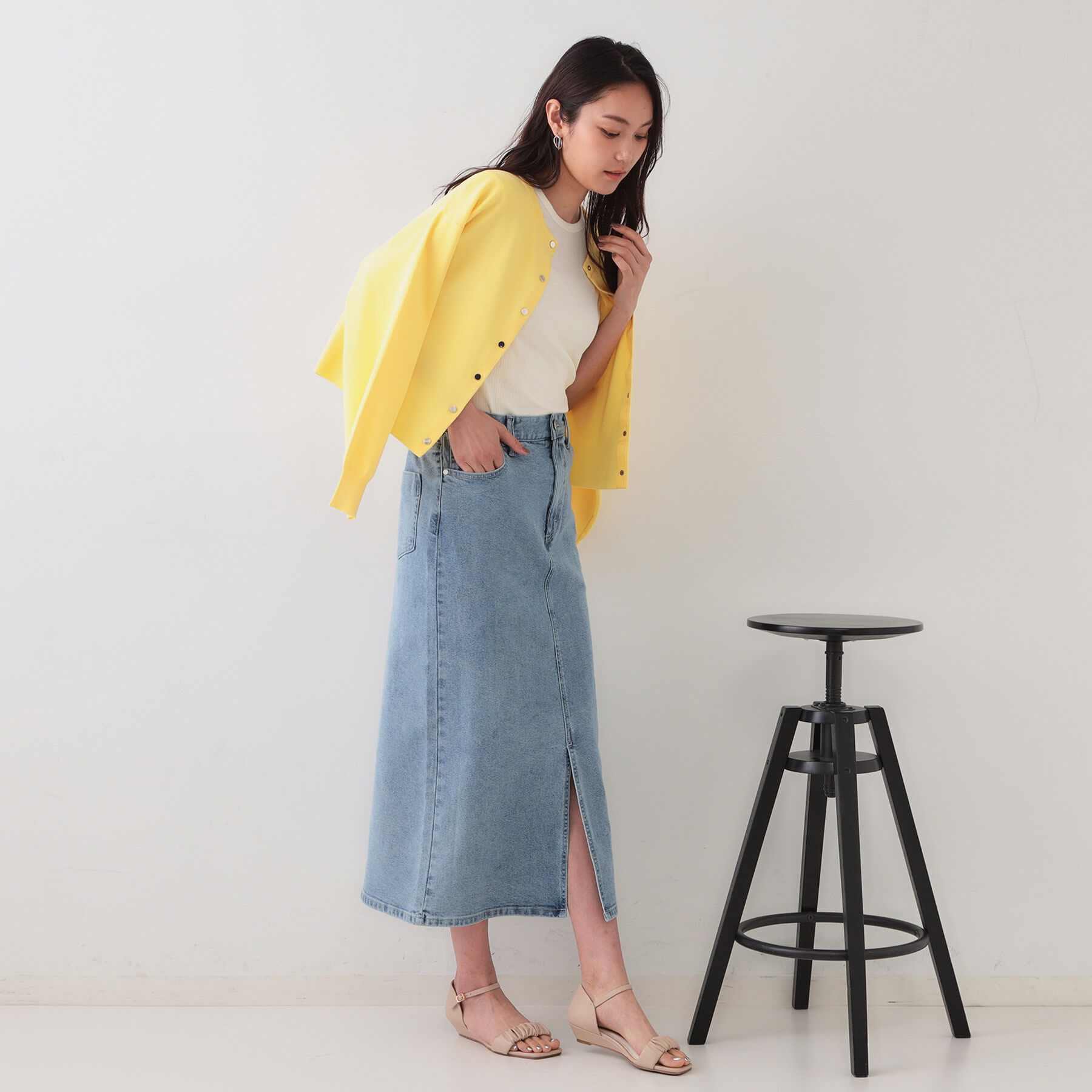 OPAQUE.CLIP「デニムナロースカート【洗濯機洗い可】」|スカート|