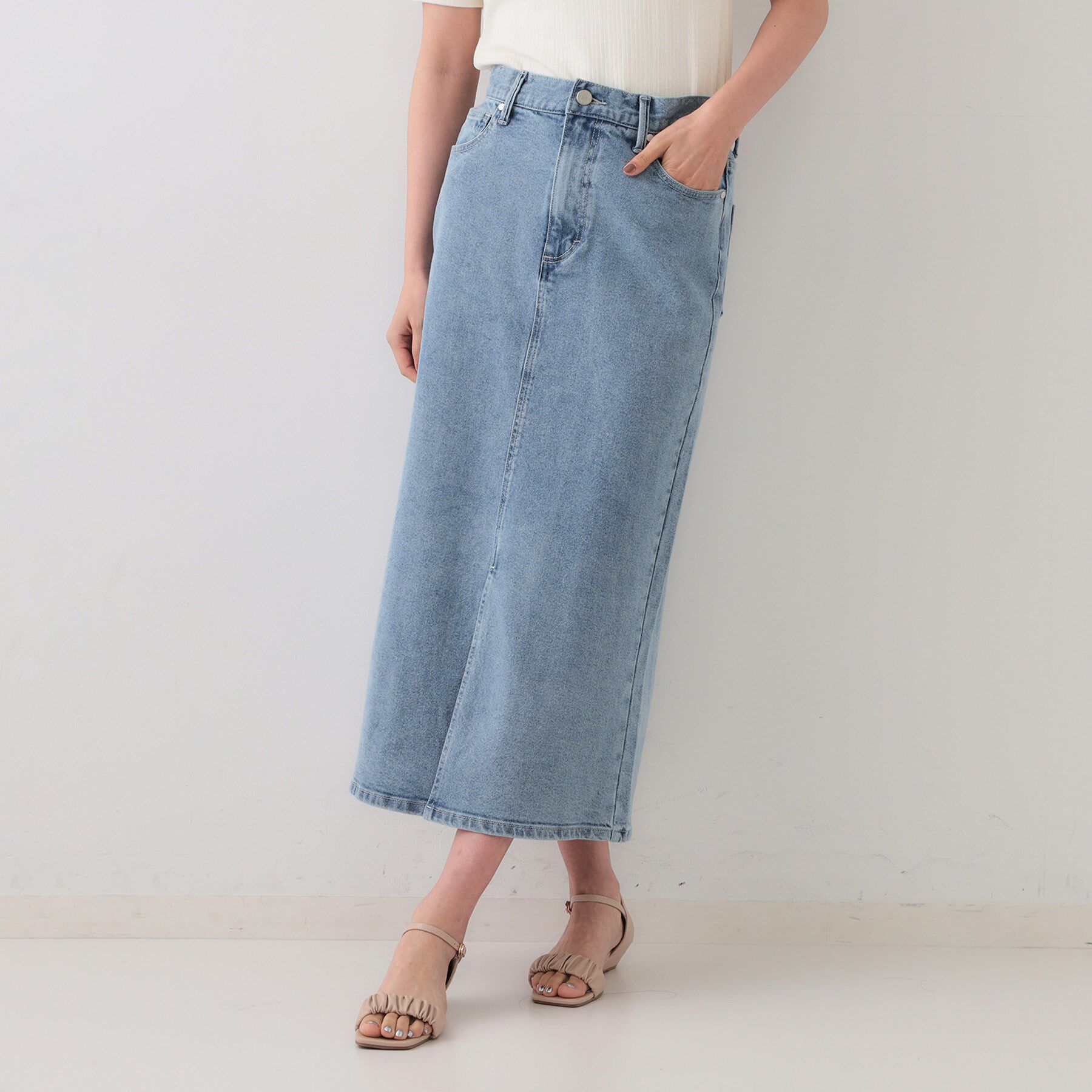 OPAQUE.CLIP「デニムナロースカート【洗濯機洗い可】」|スカート|