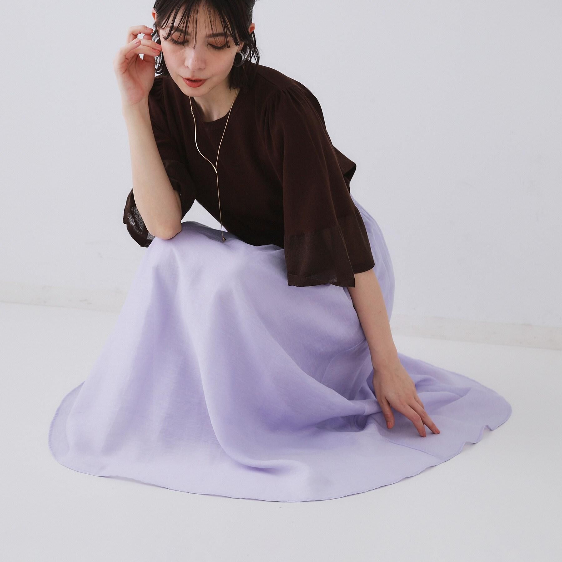 OPAQUE.CLIP「麻混シアーギャザーフレアスカート【洗濯機洗い可】」|スカート|