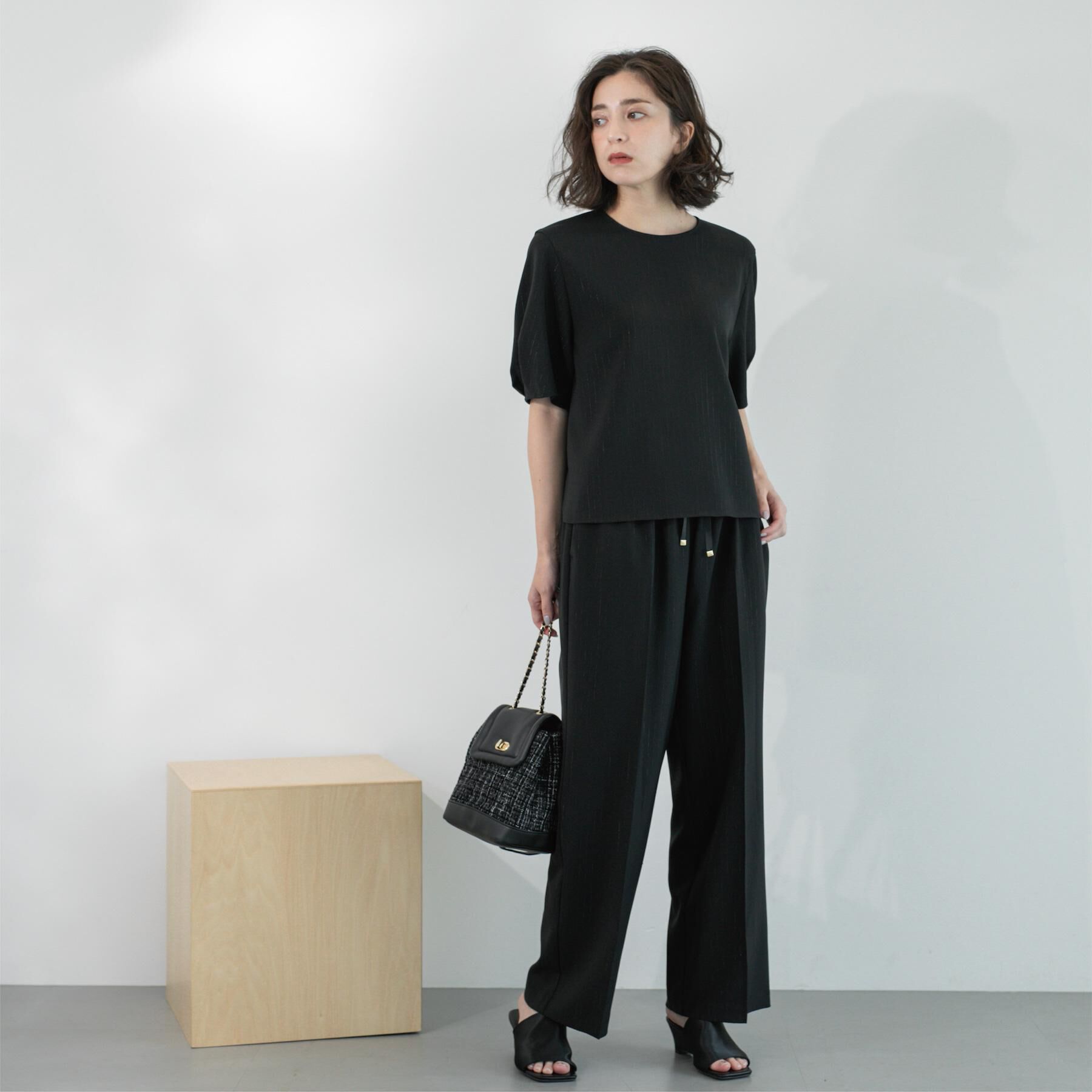 OPAQUE.CLIP「ラメストライプイージーワイドパンツ/セットアップ可【洗濯機洗い可/防シワ/吸水速乾】」|その他|