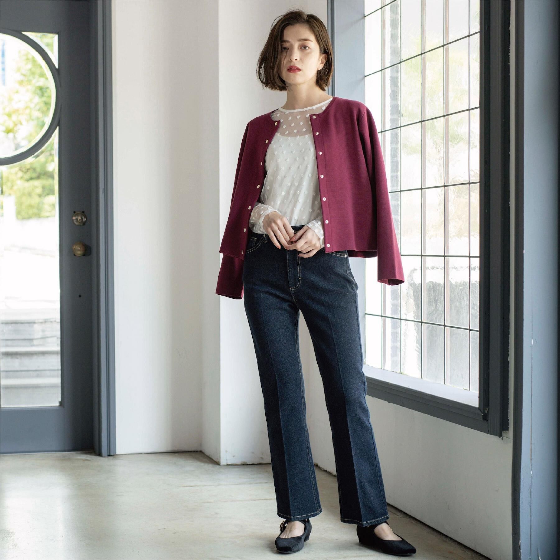 OPAQUE.CLIP「ストレッチセミフレアデニム【洗濯機洗い可】《SS～LL》」|デニム|