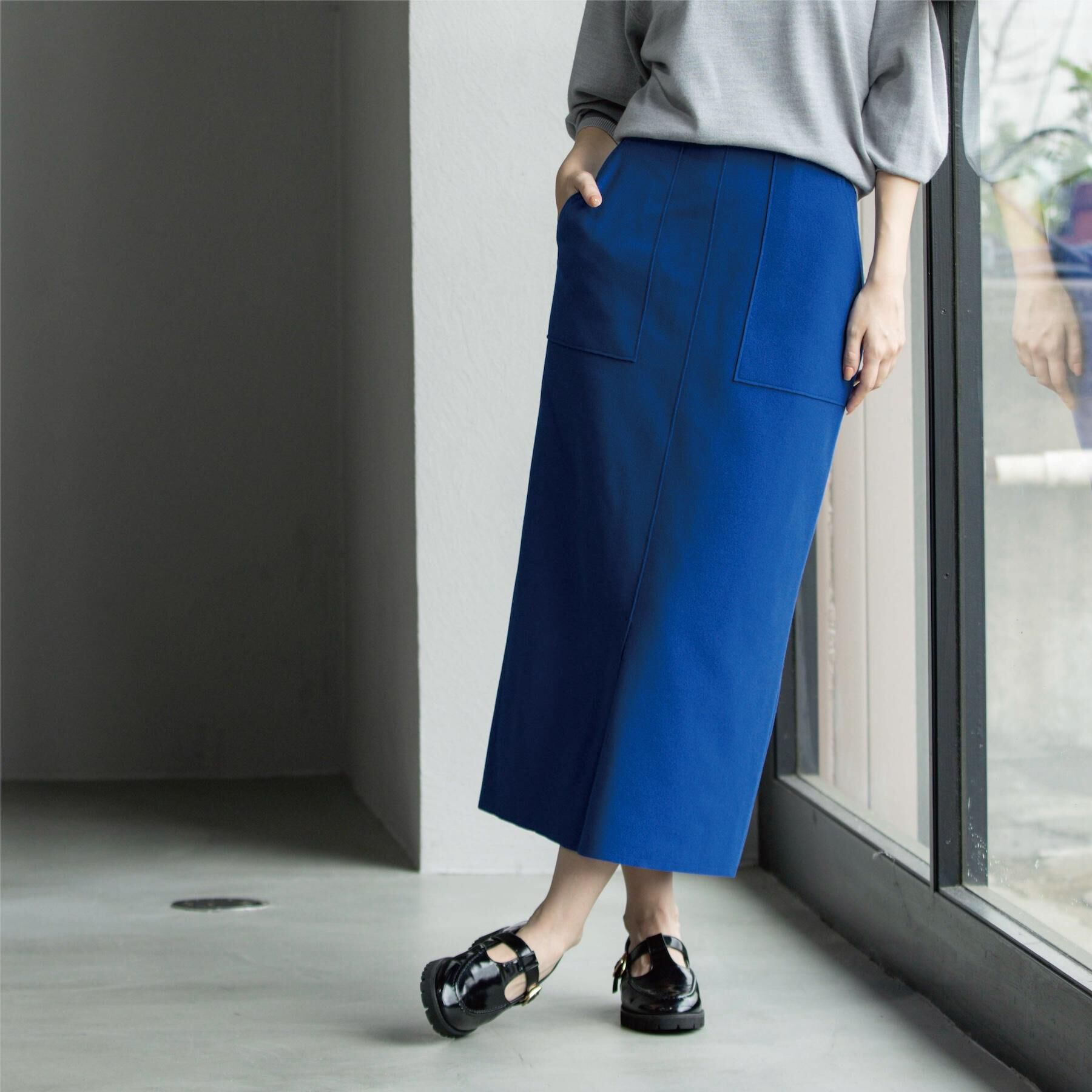 OPAQUE.CLIP「ウールライクタイトスカート【洗濯機洗い可】《8col》」|スカート|ブルー(893)