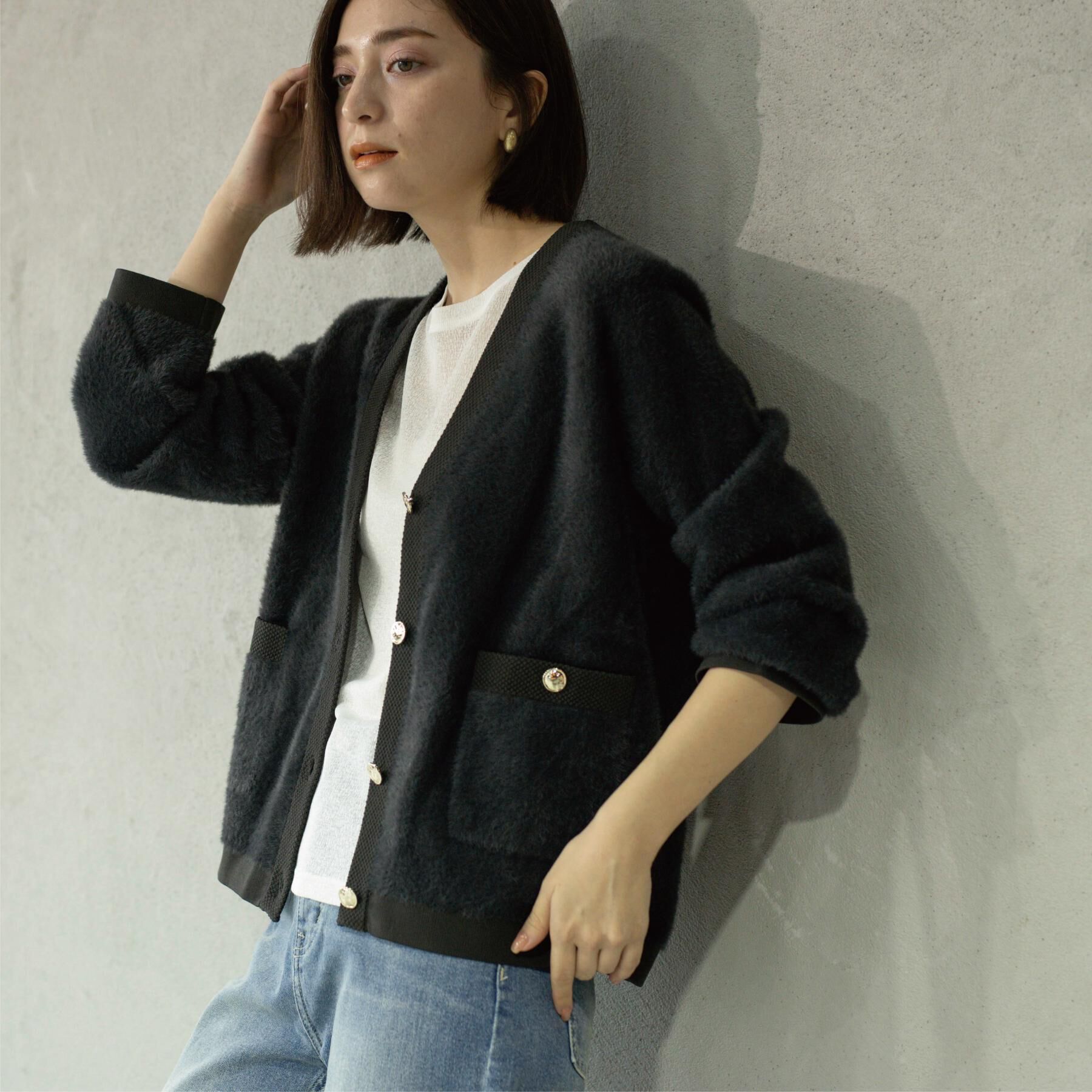 OPAQUE.CLIP「フェザーヤーンカーディガン【洗濯機OK/抗ピル】」|カーディガン|チャコールグレー(0