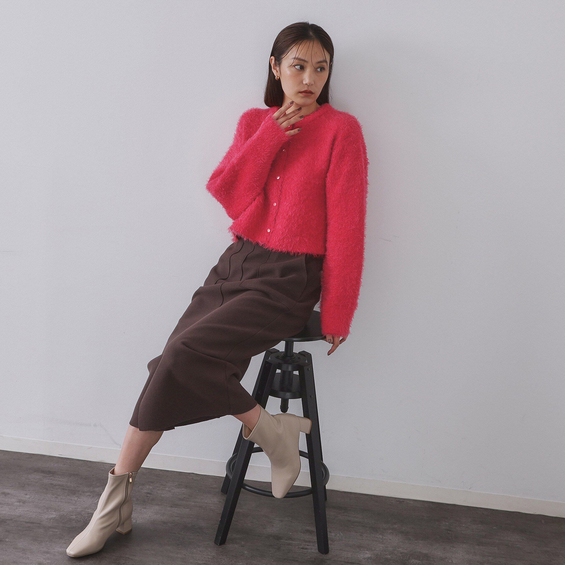 OPAQUE.CLIP「シャギーショートカーディガン【洗濯機OK】《6col》」|カーディガン|