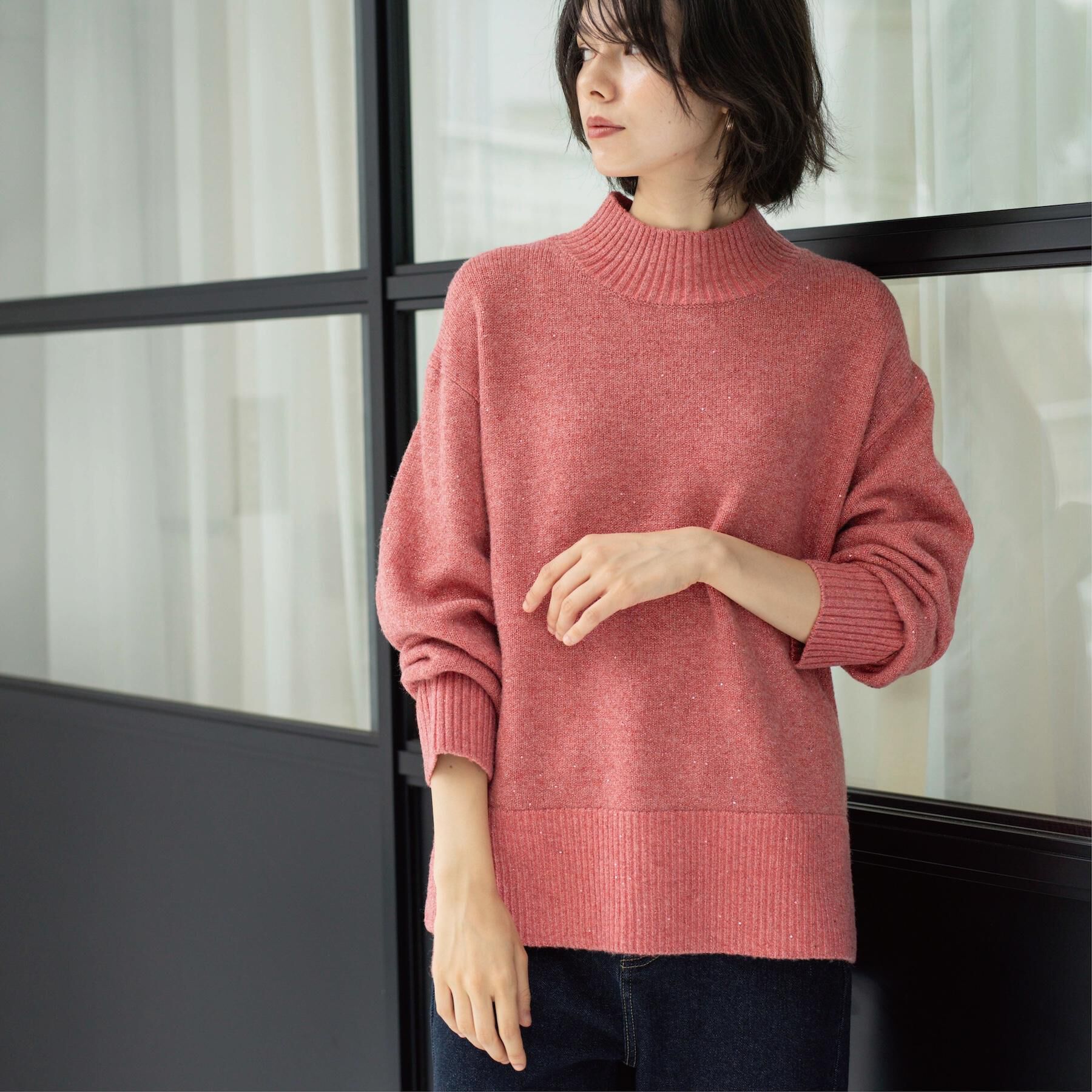 OPAQUE.CLIP「ラメスパンコールハイネックニット/セットアップ対応可【洗濯機OK】」|ニット・セーター|