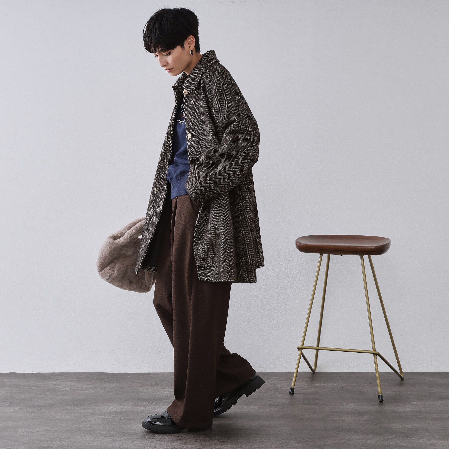 OPAQUE.CLIP「ヘリンボーンステンカラーコート」|ステンカラーコート|