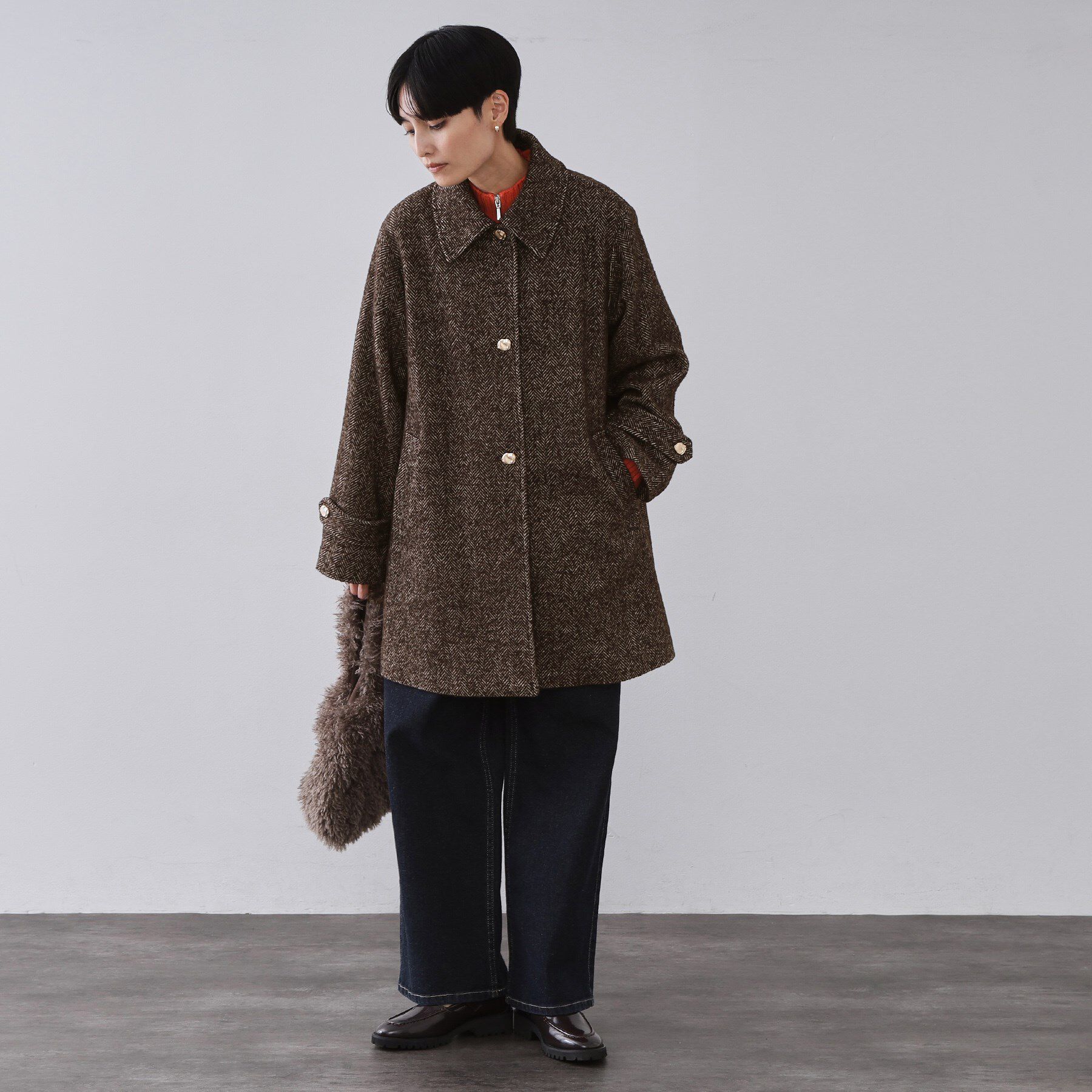 OPAQUE.CLIP「ヘリンボーンステンカラーコート」|ステンカラーコート|