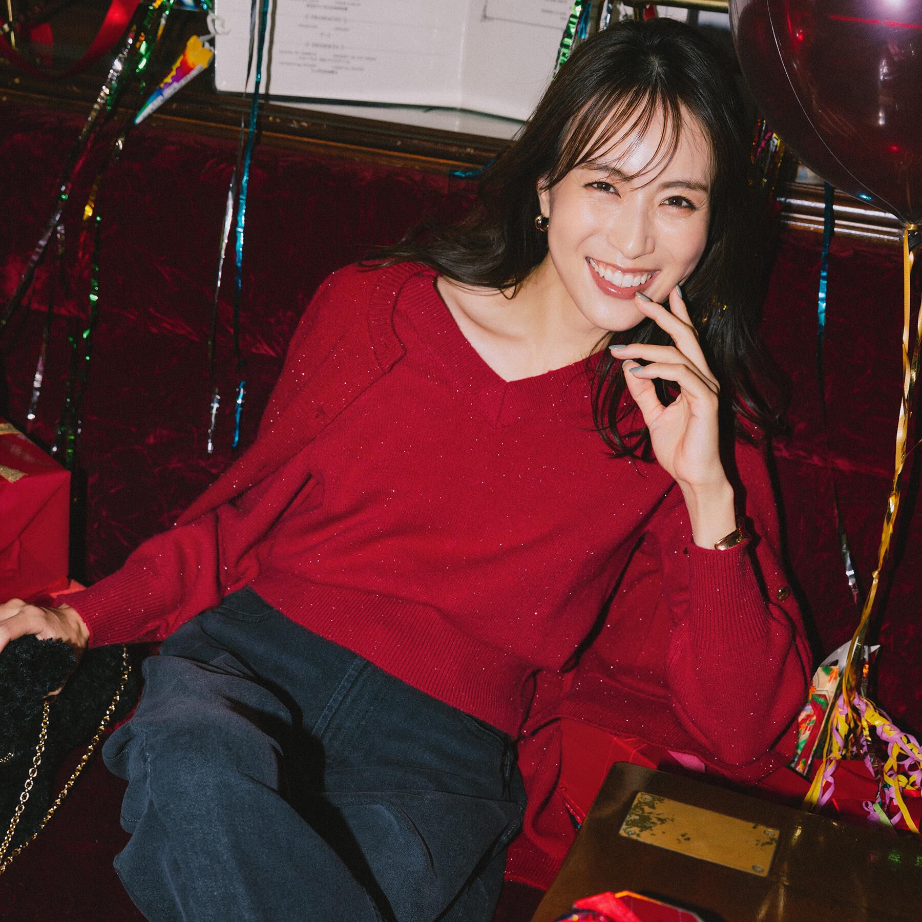 OPAQUE.CLIP「Vネックラメニット【洗濯機OK】」|ニット・セーター|