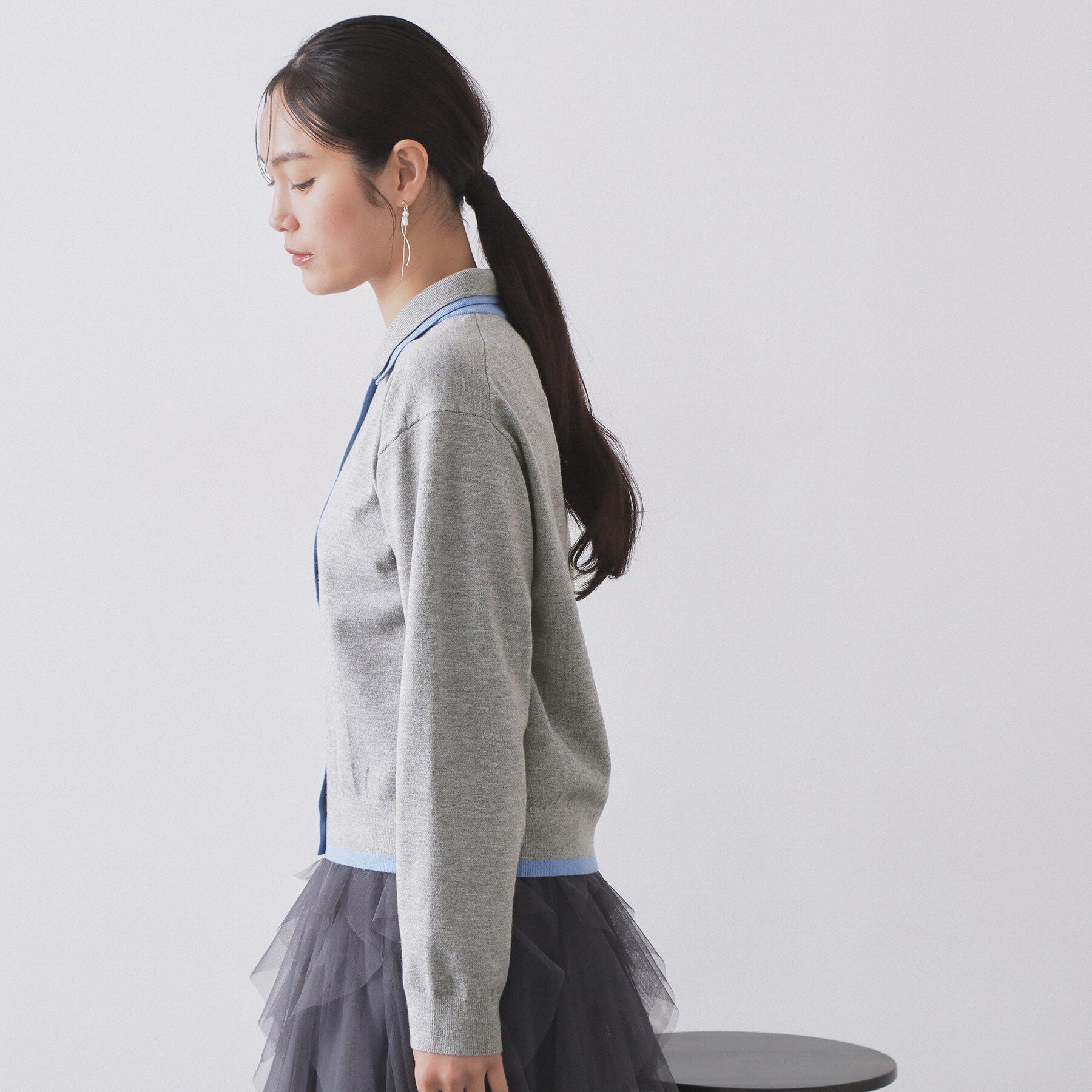 OPAQUE.CLIP「ダブルカラーポロ衿配色ニット【洗濯機OK】」|ニット・セーター|