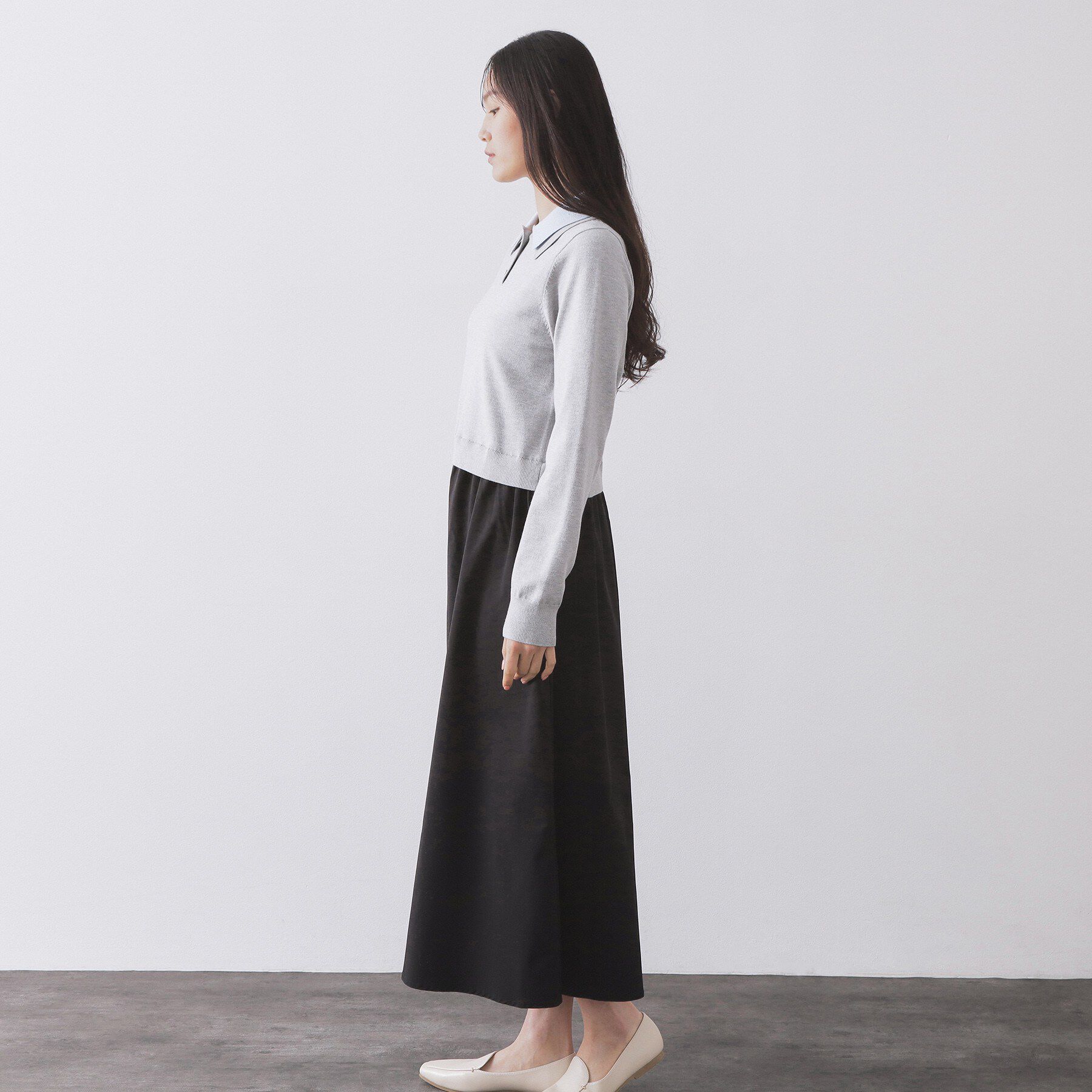 OPAQUE.CLIP「ダブルポロ衿ニットドッキングワンピース【洗濯機OK】」|ワンピース|