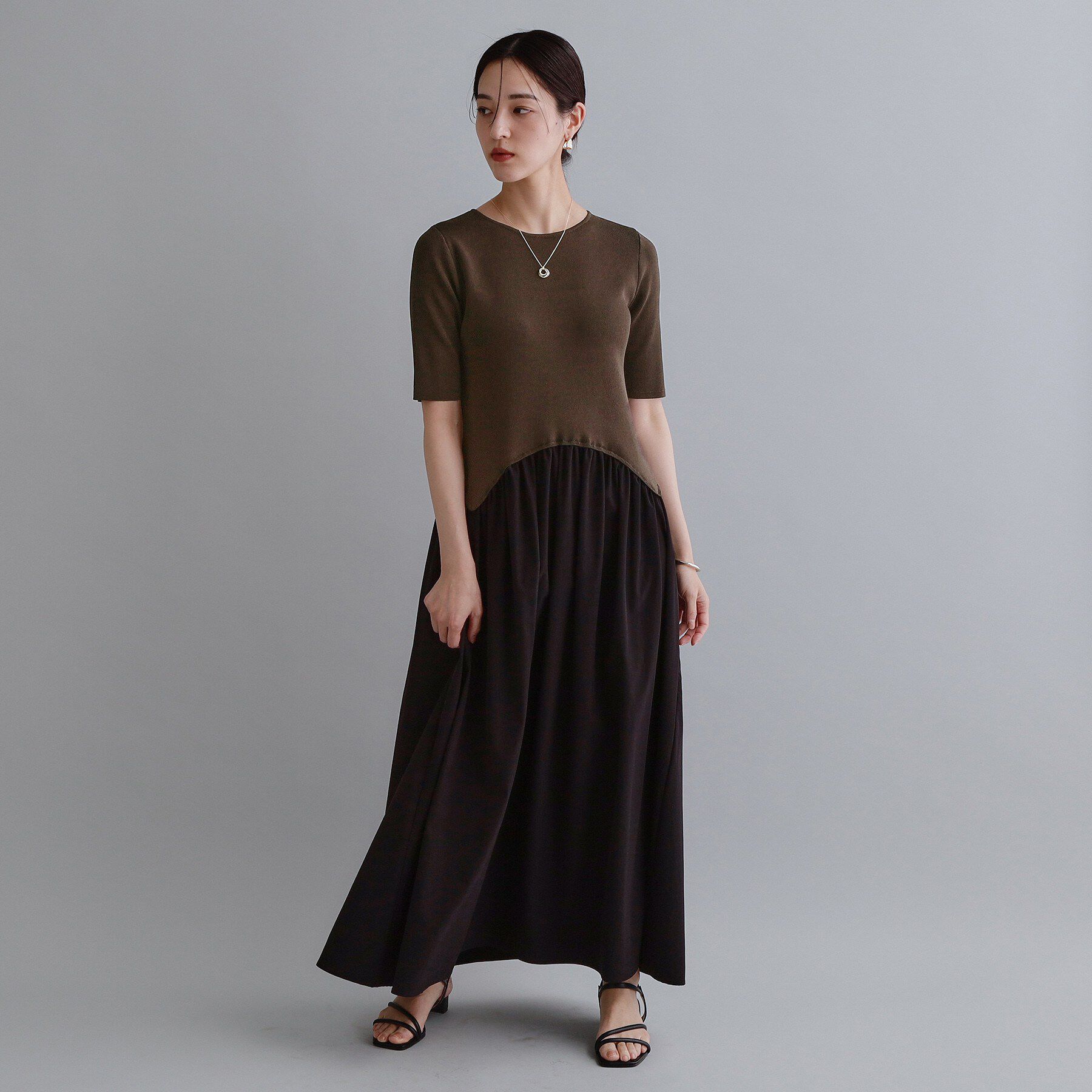 OPAQUE.CLIP「【es】イレギュラーヘム切り替えニットドッキングワンピース【洗濯機OK】」|ワンピース|