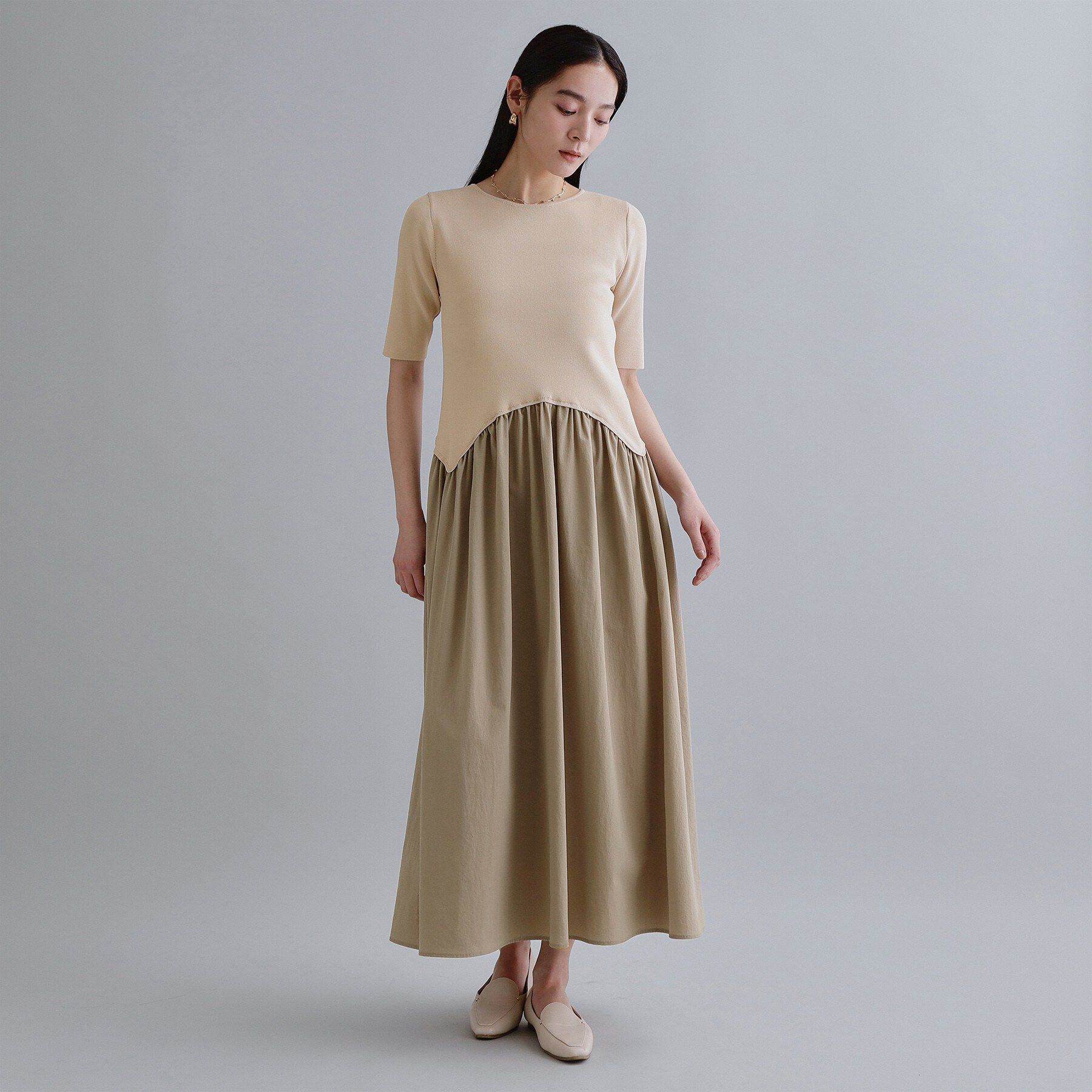 OPAQUE.CLIP「【es】イレギュラーヘム切り替えニットドッキングワンピース【洗濯機OK】」|ワンピース|